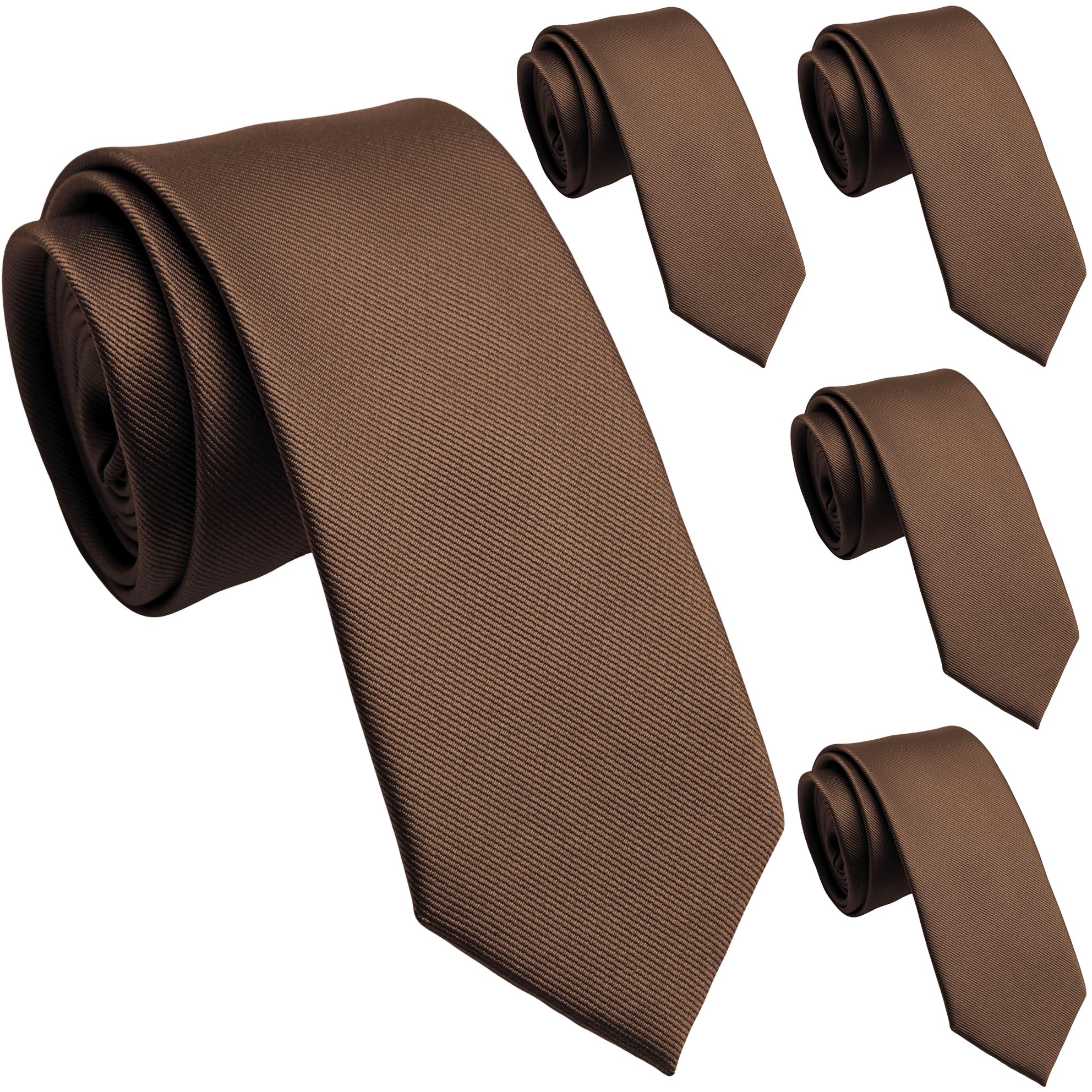 Zenxus Solid Skinny Ties For Men, 25 Inch Slim Coco Brown Ties Bulk For Wedding And Activities, 5-Pack