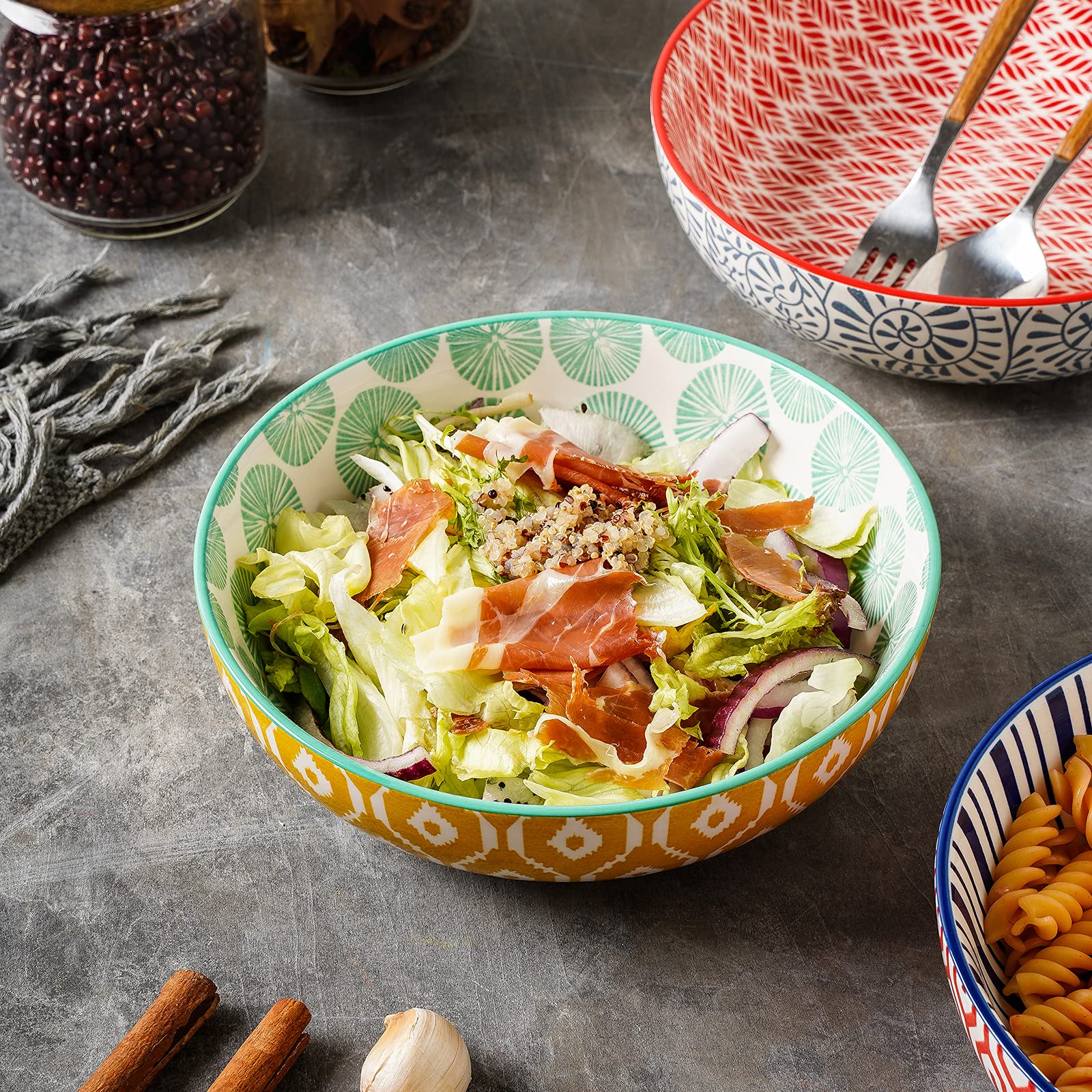 Selamica Ceramic 30 Ounce Large Pasta Bowls 8 Inch Serving Bowls Wide And Shallow Microwave Dishwasher Safe Bowls Set Of 4, Asso