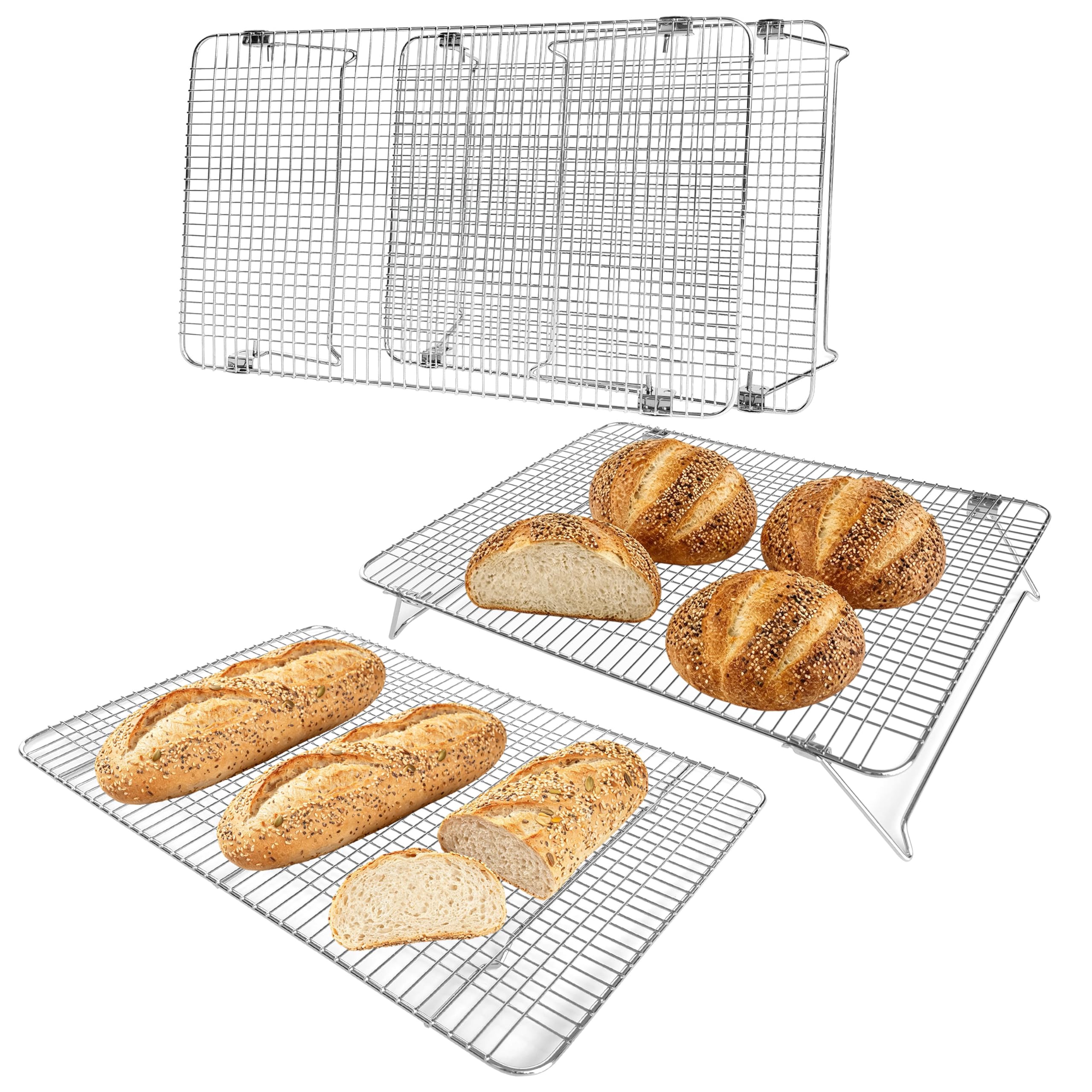 4PCS Sourdough Bread Cooling Rack, Oven Rack for Baking and Cooking Collapsible 12x 16.5 for Half Sheet, Wire Rack Stackable S
