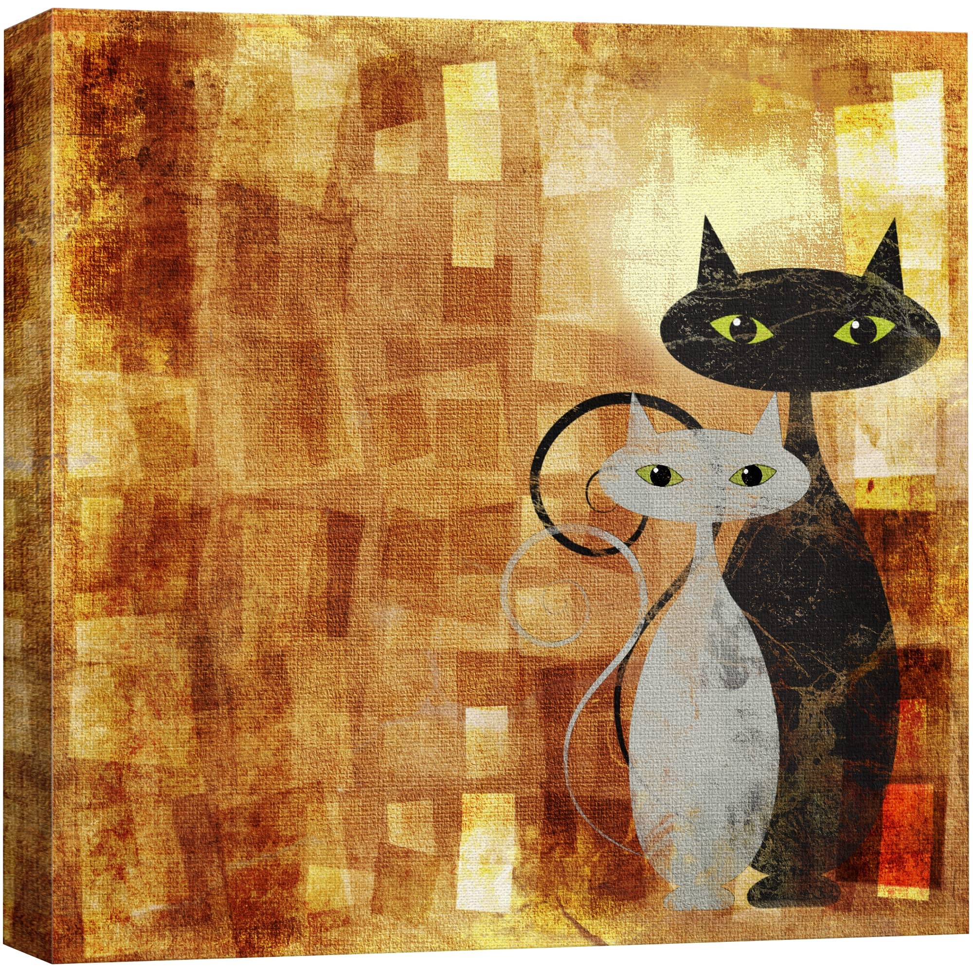 Wall26 - Canvas Prints Wall Art - Black And White Cat On Orange Grunge Canvas (Painting, Abstract, Cat) | Modern Wall Art Stretc