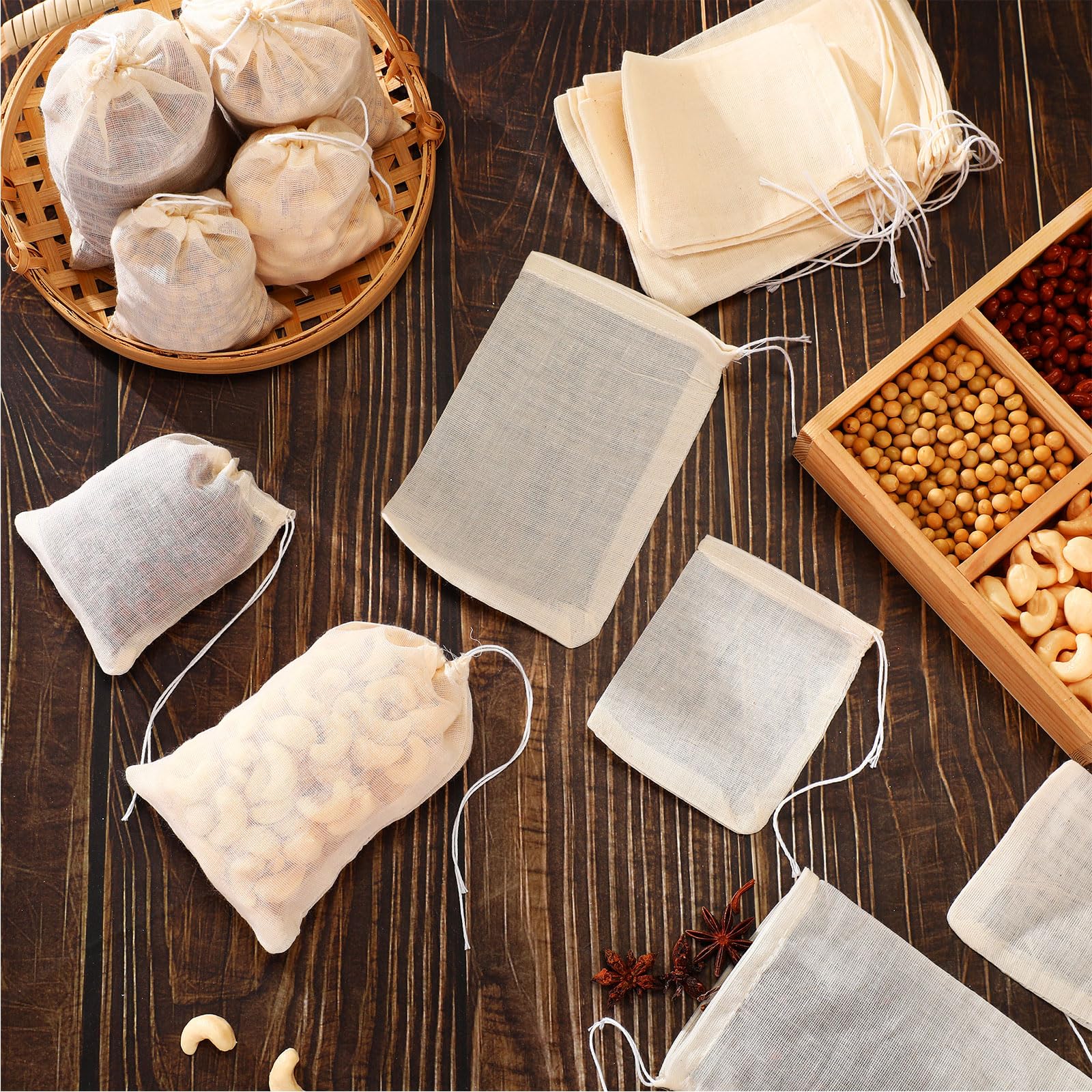 24 Pieces Spice Bags For Cooking Cheesecloth Bags For Straining Reusable Empty Tea Bags Drawstring Soup Bags Muslin Bags (3 X 4