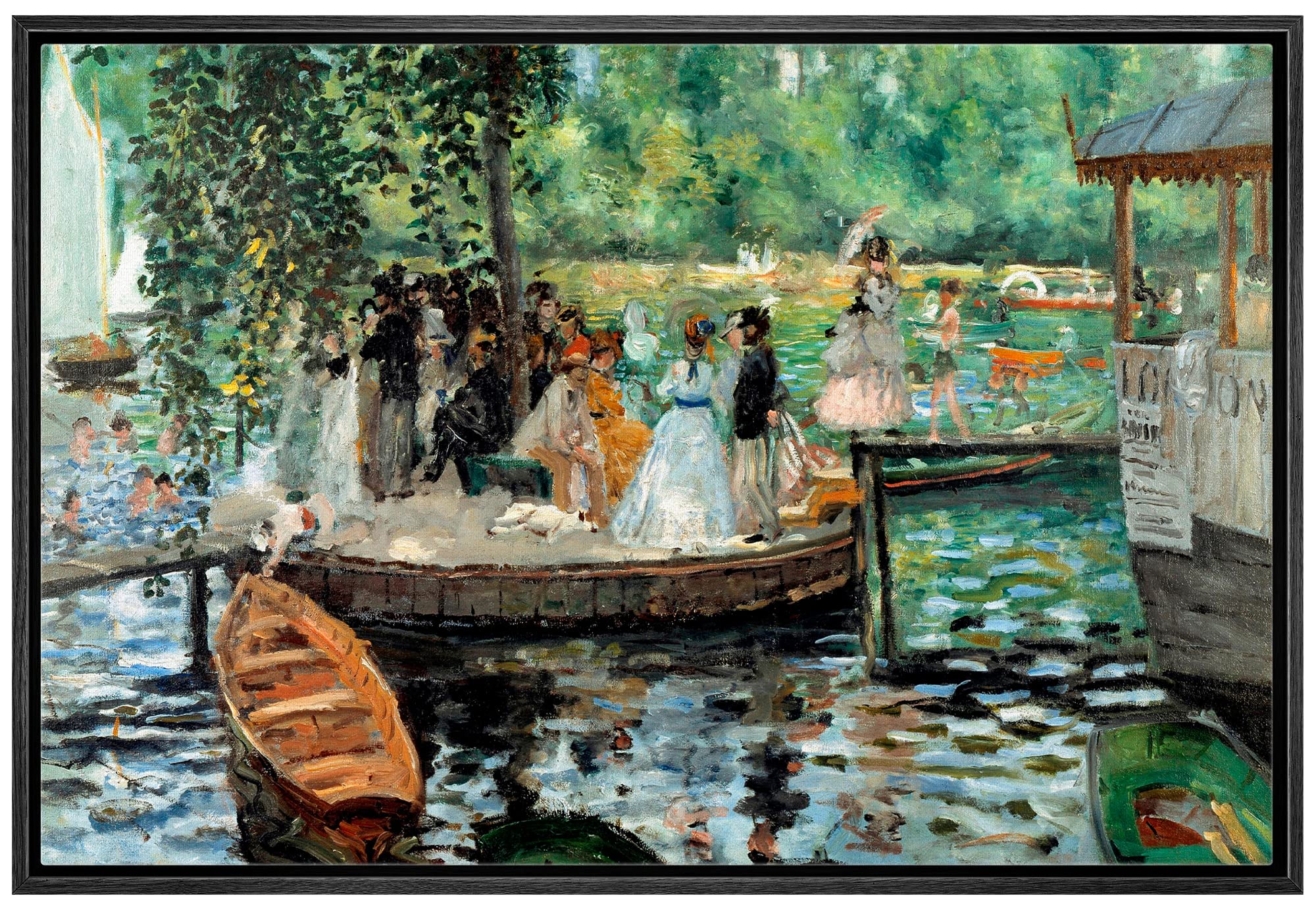 Wall26 - La Grenouillere By Pierre-Auguste Renoir - Framed Canvas Print Wall Art Famous Oil Painting Reproduction - 24''X36'' Bl