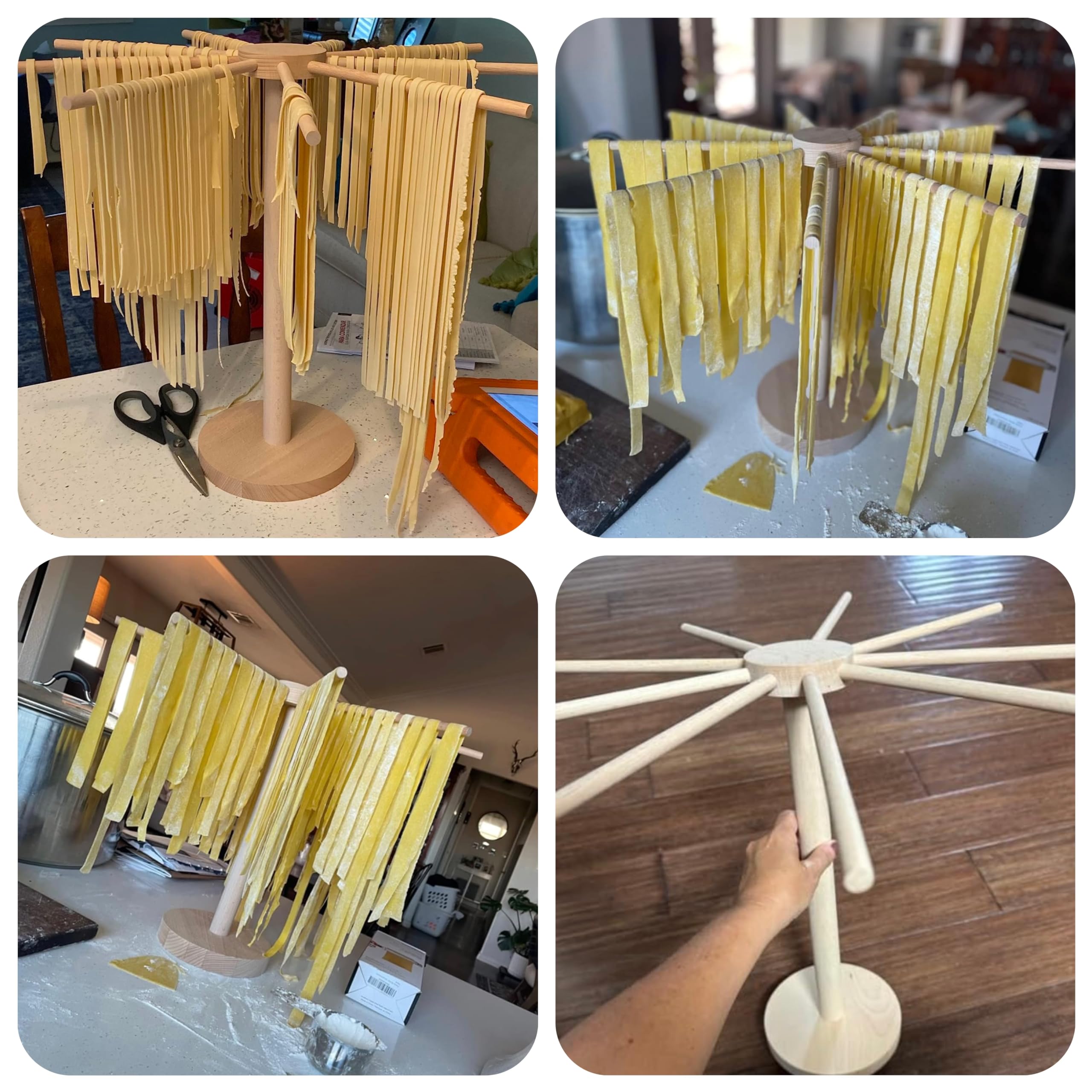 Tinada Large Beech Wood Pasta Drying Rack - Collapsible Noodle Spaghetti Hanger Stand