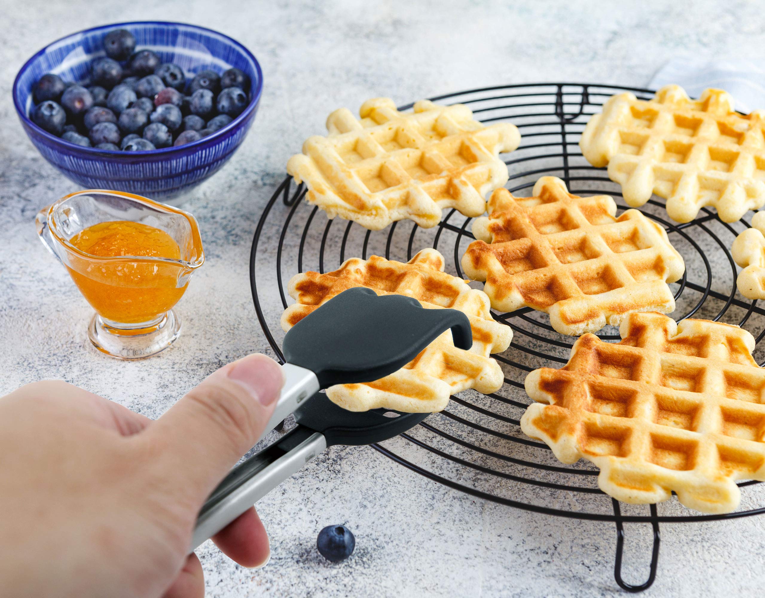 Mini Waffle Tongs By Starblue - 8 Inches Silicone And Nylon Serving Tongs With Non-Slip Smooth Handles, Non-Scratch And Dishwash