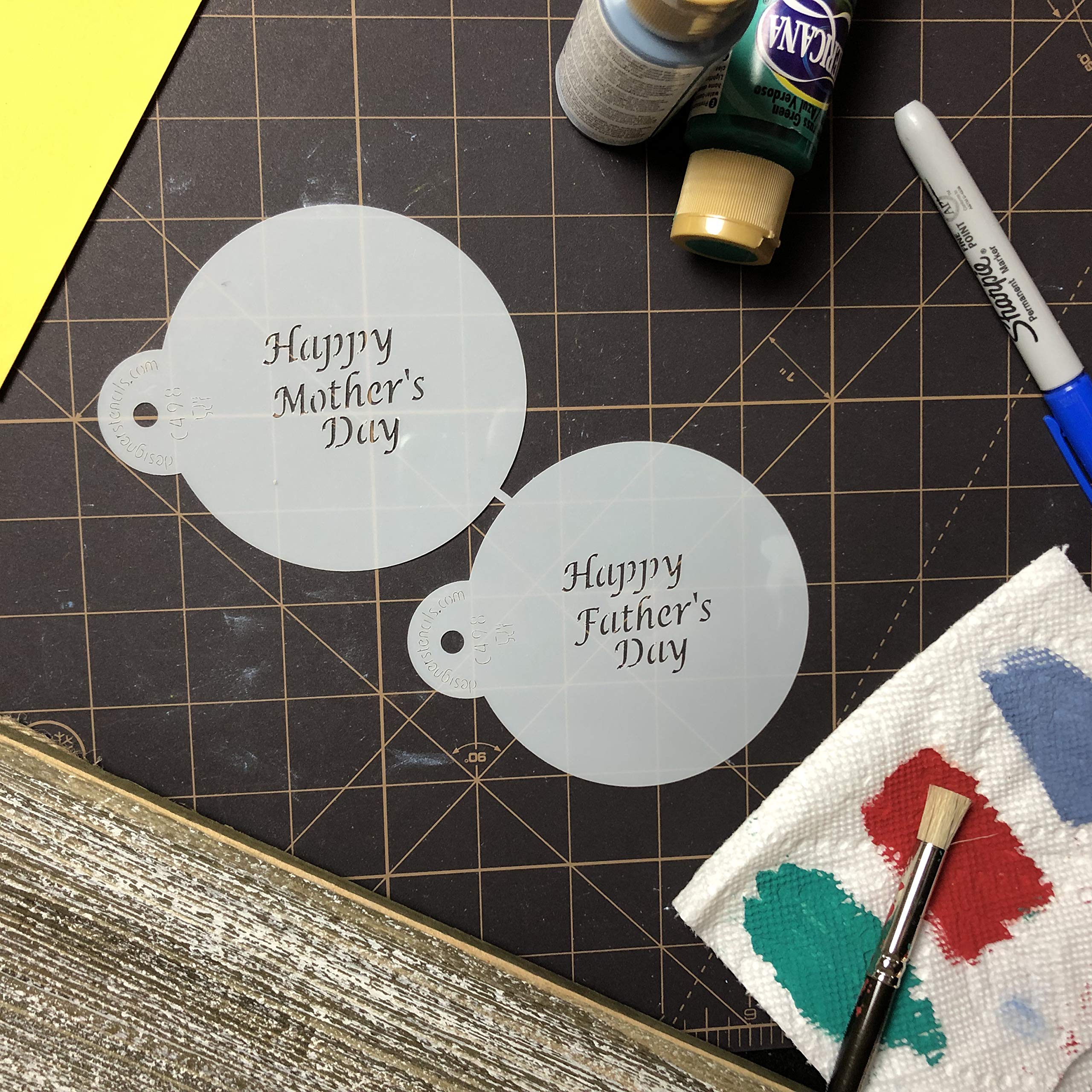 Designer Stencils Happy Mother'S And Father'S Day Cookie Stencil Set, Beige/Semi-Transparent