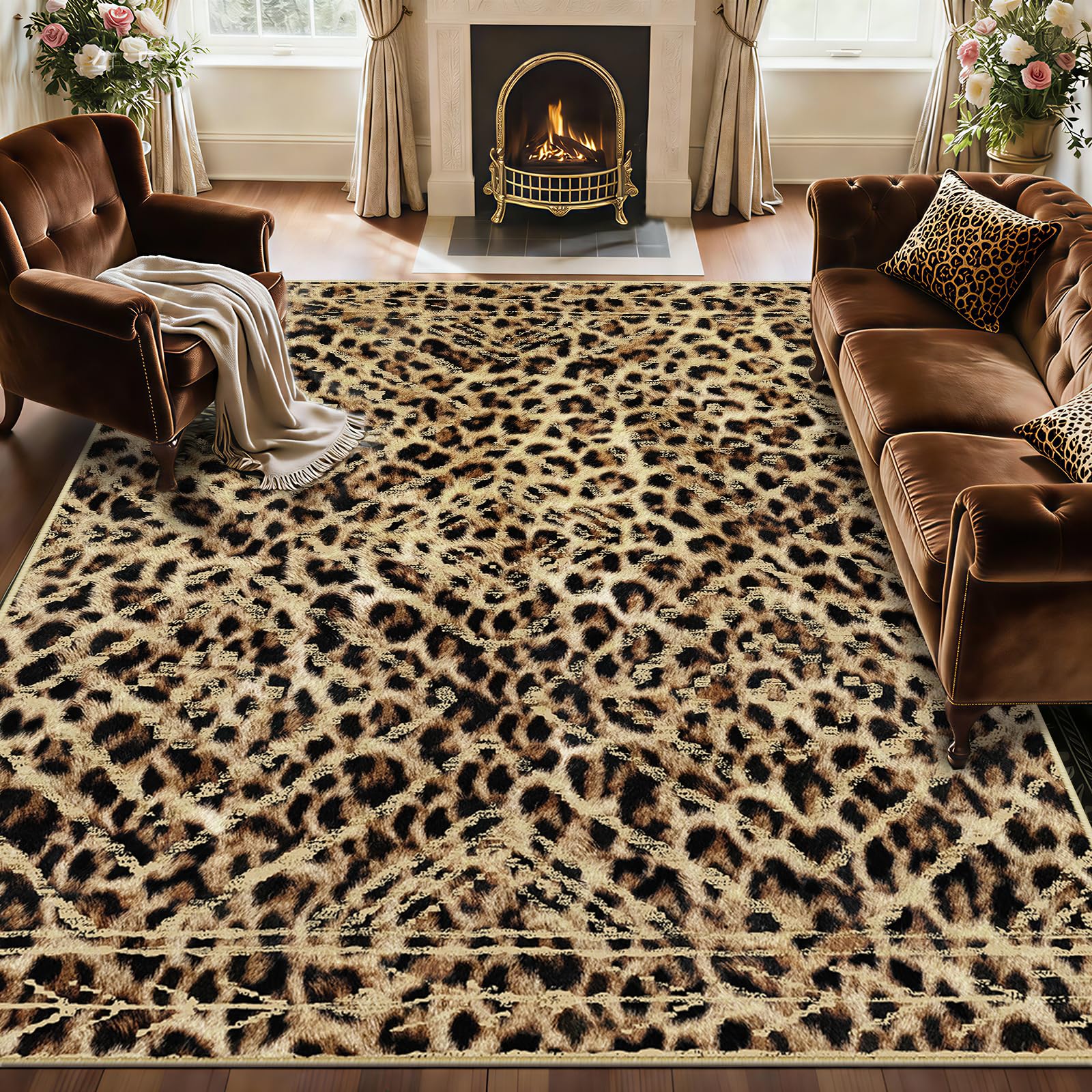 Area Rug 5x7 Rug Machine Washable Non-Slip Low Pile Print Pattern Western Rug for Living Room Bedroom Entryway Tribal Series-Dar