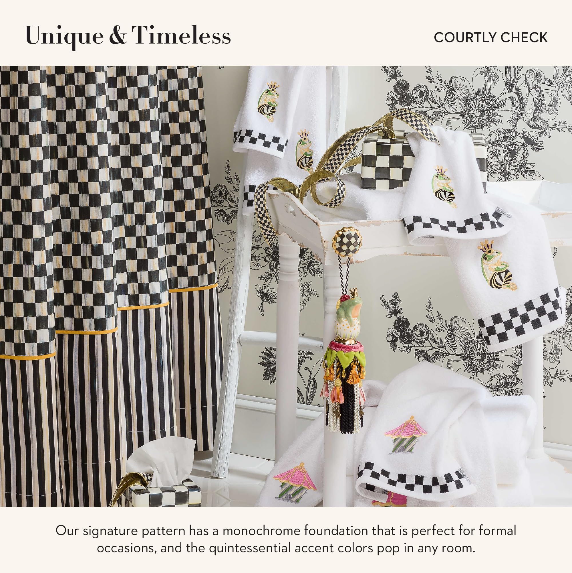 Mackenzie-Childs Tissue-Box Cover, Tissue Holder For Home Decor, Black-And-White Courtly Check, Rectangle