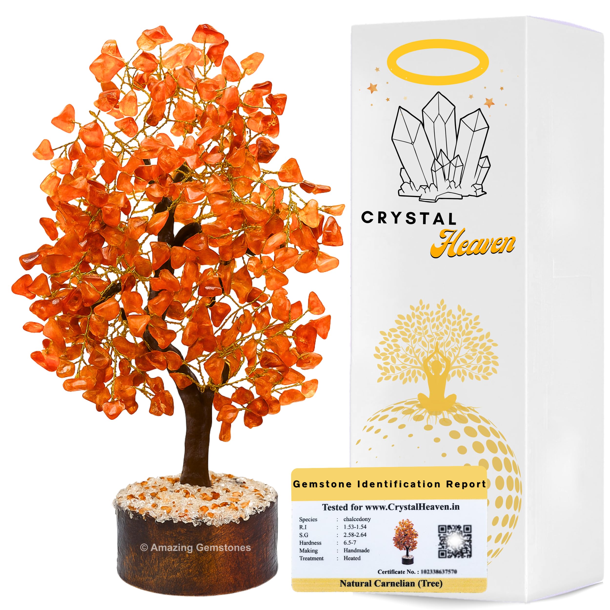 Certified Carnelian Crystal Tree For Good Luck - Healing Crystals Money Tree For Wealth, Positive Energy At Home Office - Decora