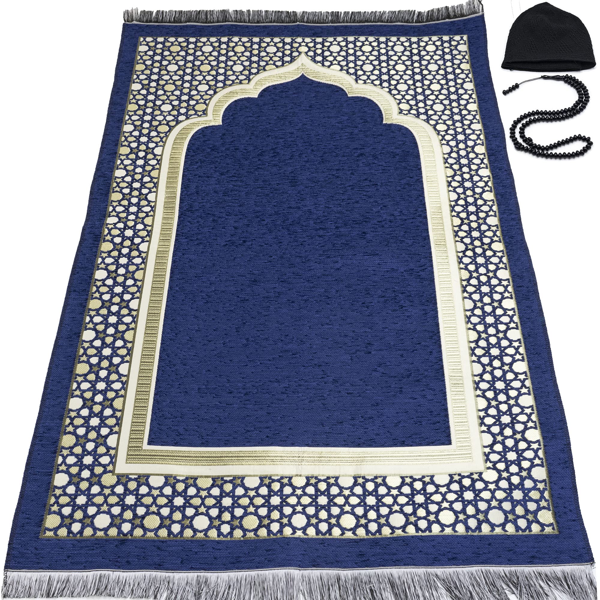 Modefa Turkish Islamic Prayer Mat - Thin Woven Chenille Sajjadah - Intricate Praying Rug Ramadan Eid Gift - Traditional Muslim J