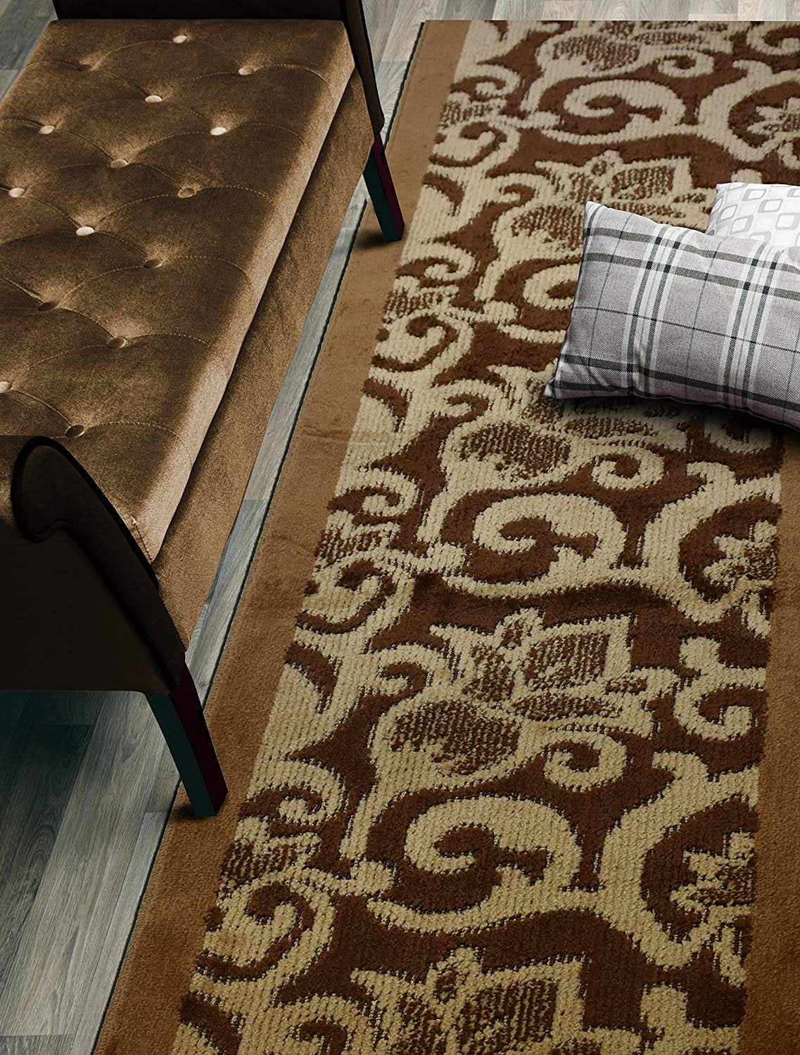 ORFA HOME Custom Cut Hallway Runner Rug, Slip Resistant, 31 Inch Wide X Your Choice of Length, Lily Brown, 31 Inch X 9 feet