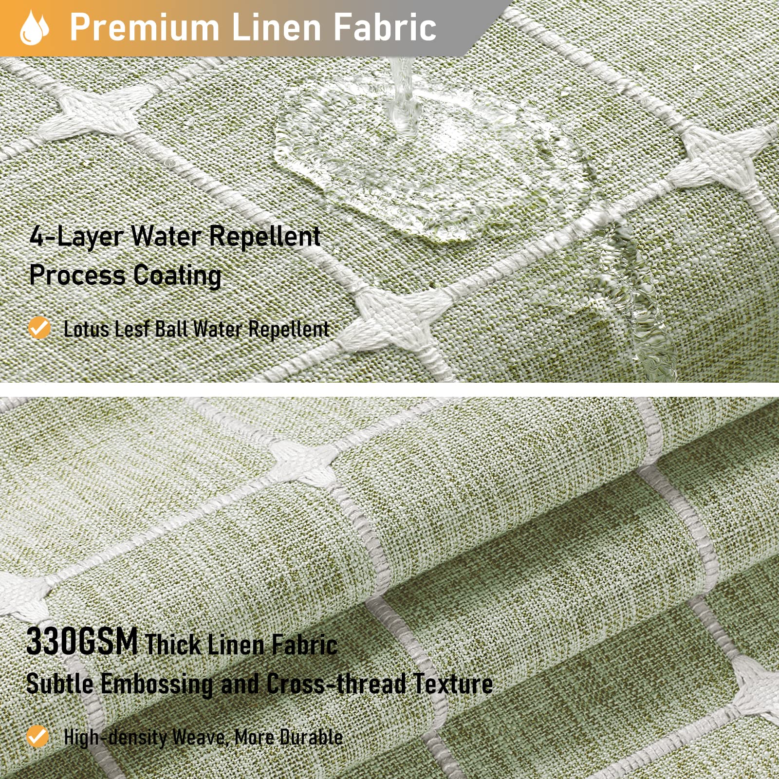 BTTN Boho Farmhouse Shower Curtain  Linen Rustic Heavy Duty Fabric Shower Curtain Set with Tassel  Water Repellent  Bohemian Vintage Country Thick Cloth Shower Curtains for Bathroom  Sage Green  72x72