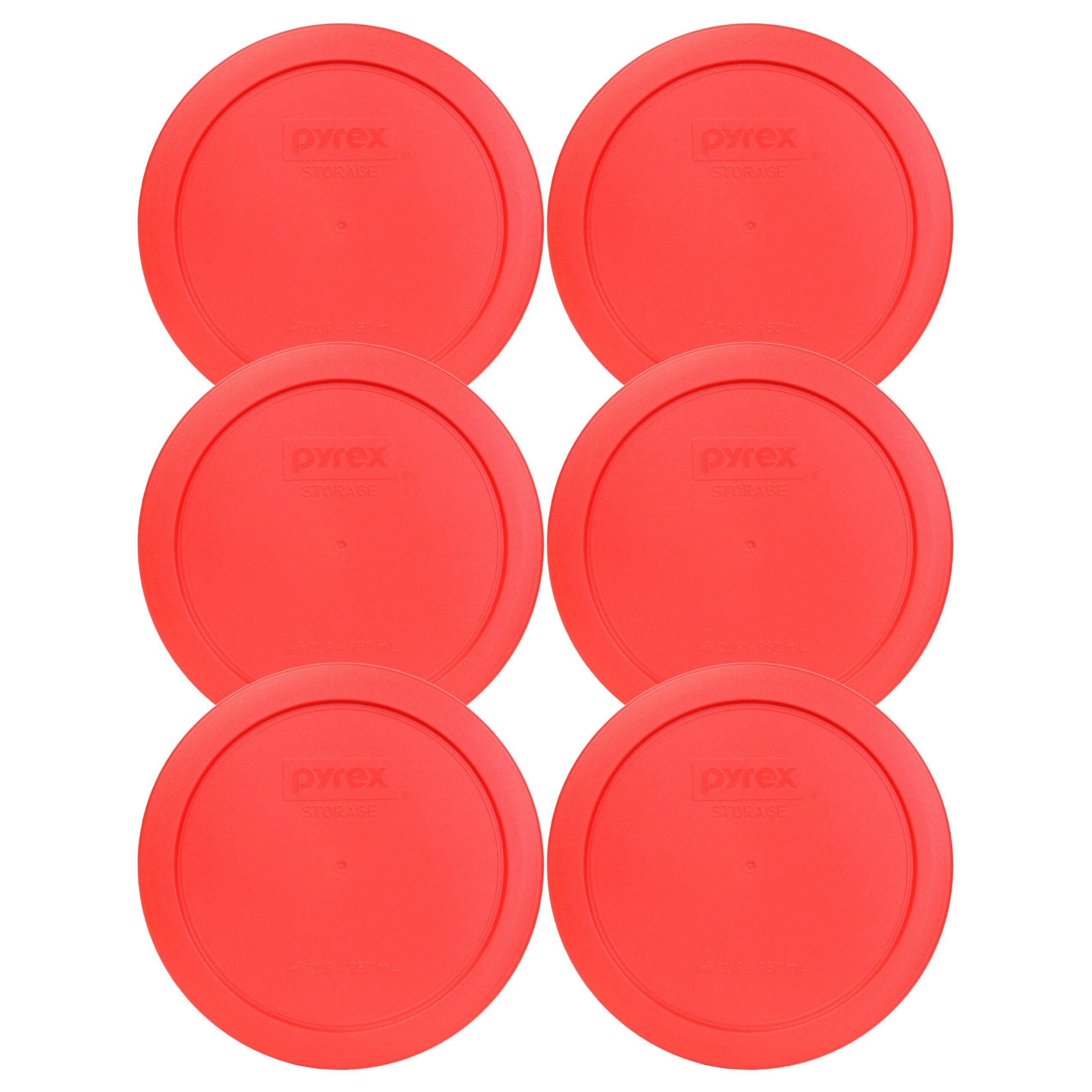 Pyrex 7201-Pc 4 Cup Red Round Plastic Storage Lid, Made In Usa - 6 Pack