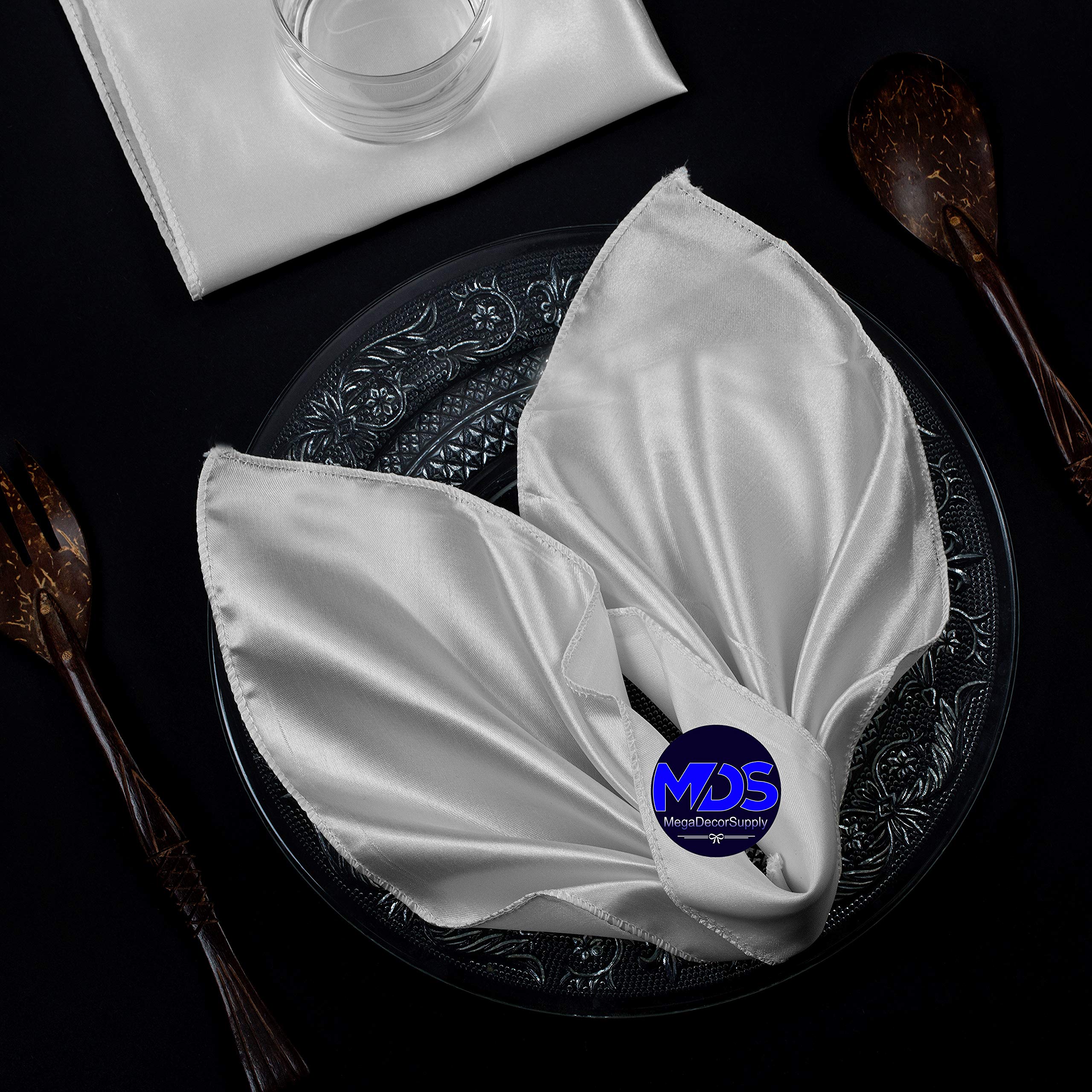 Mds Pack Of 100 Wedding Satin 12''X 12'' Square Dinner Napkin Or Handkerchief For Wedding Banquet Decoration - White