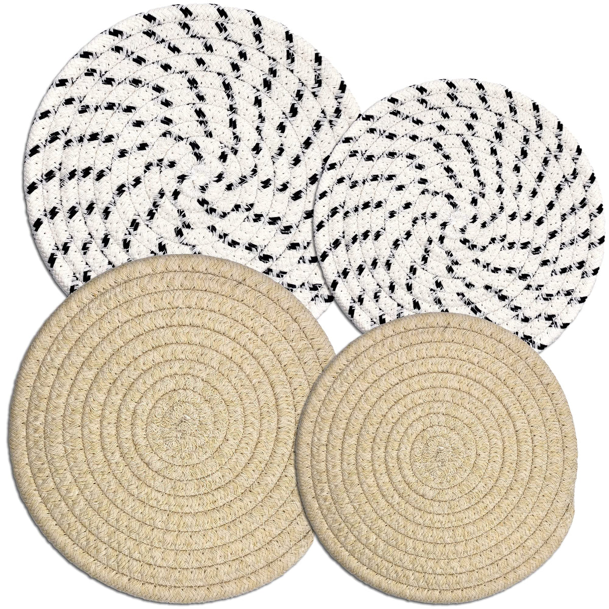Potholders Set Trivets Set Of 4[Two 9-Inch+Two 7-Inch] | 100% Eco Pure Cotton Thread Weave Trivets For Hot Pots And Pans | Hot C