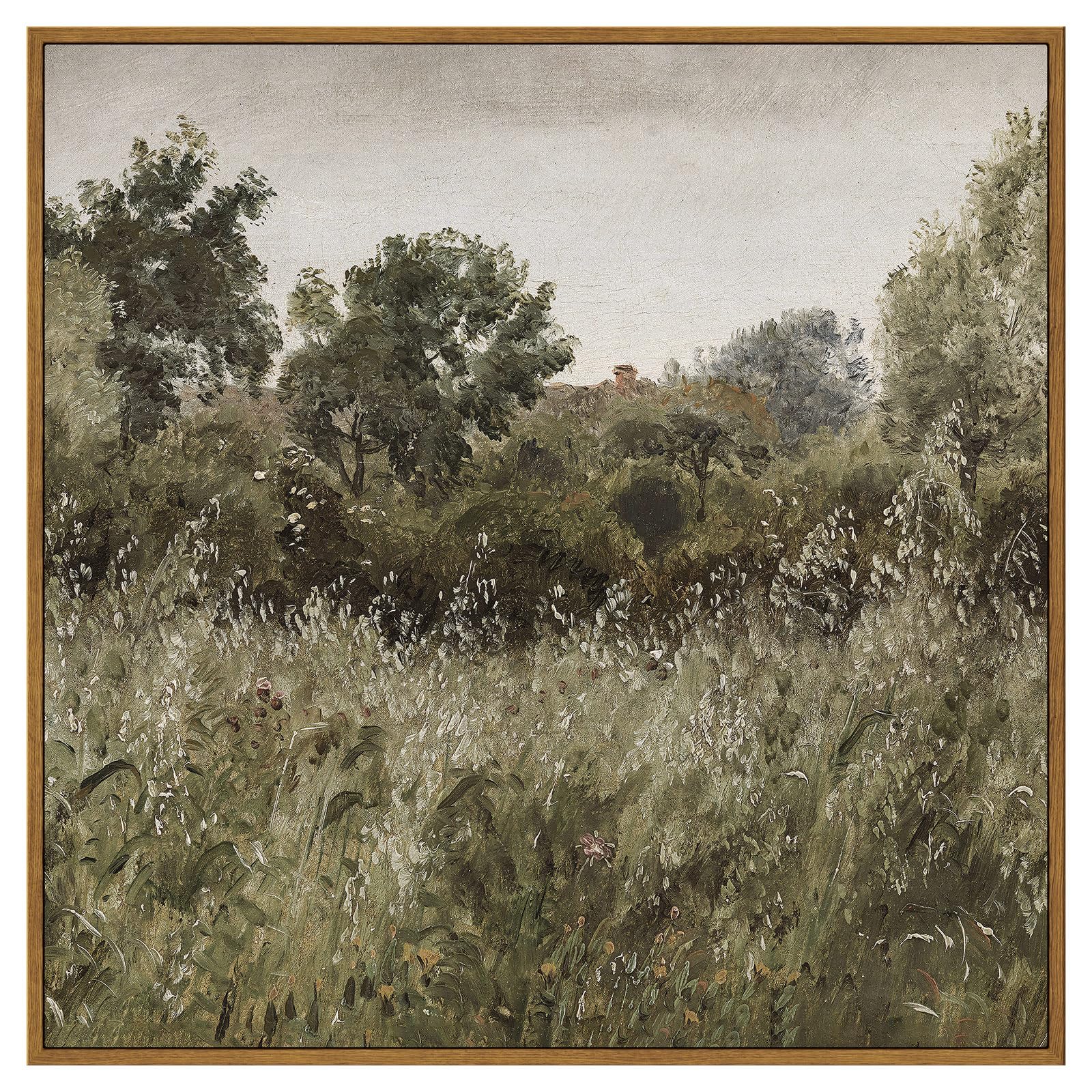 Insimsea Square Framed Canvas Wall Art, Large Decor Field Of Oats Grassland Paintings, Nature Scenery Wall Pictures For Bedroom