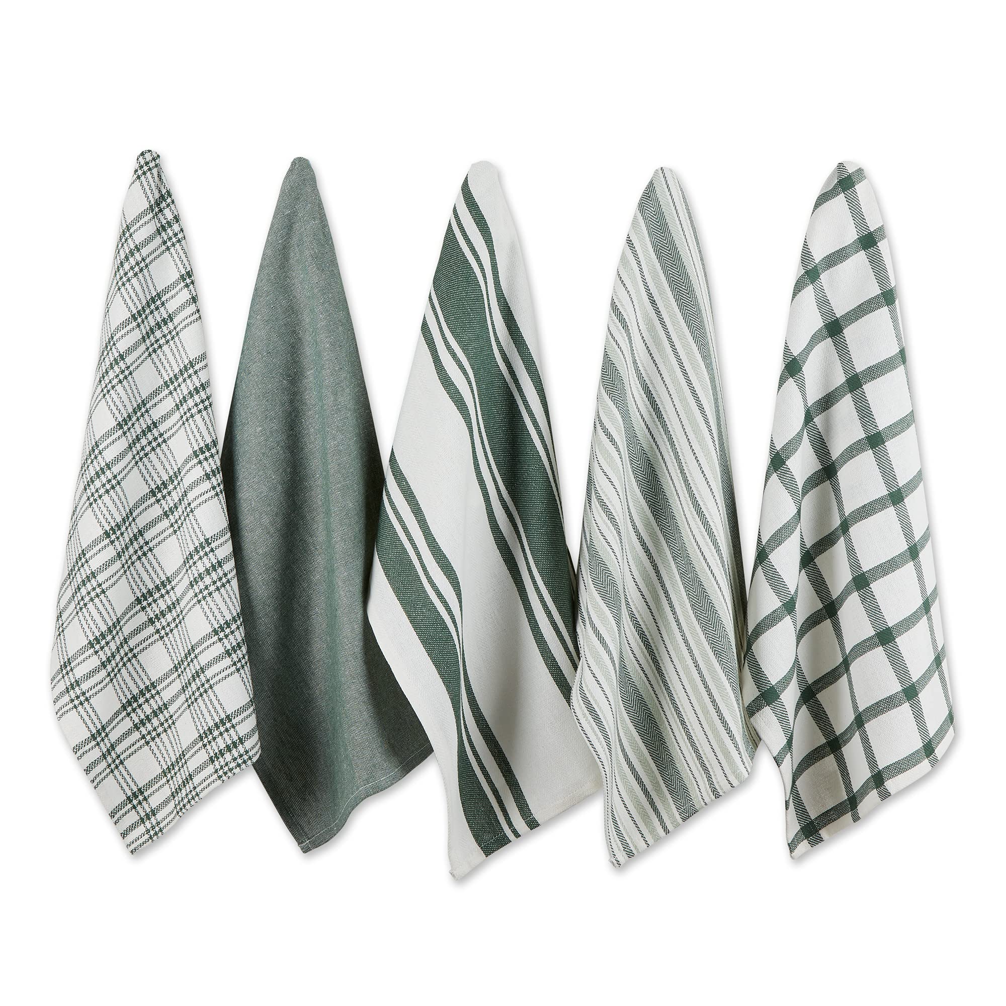 DII Asst Dark Green Woven Dishtowels (Set of 5)
