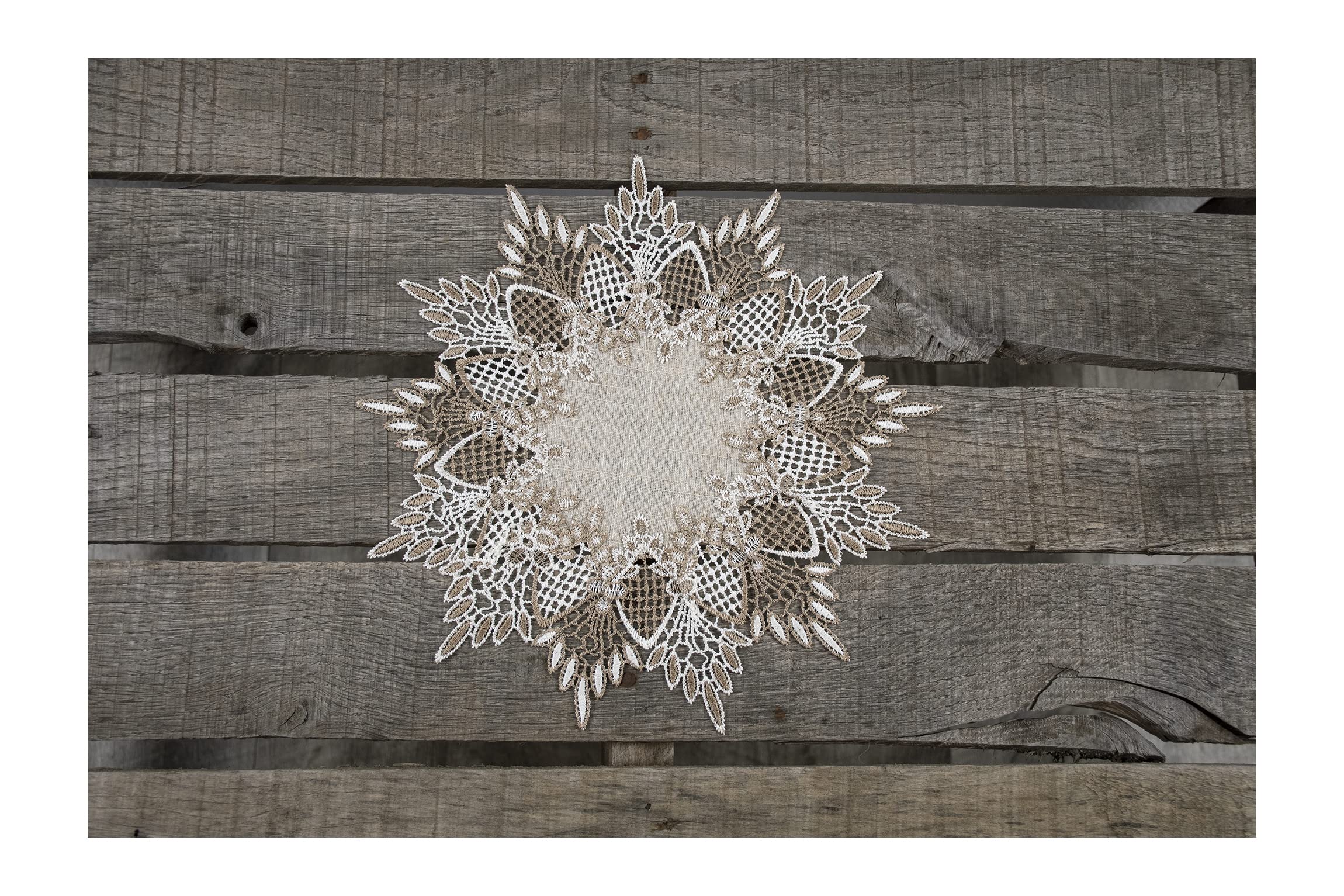 Lace Doily Neutral Earth Tones Table Topper Scarf Place Mat Round Doily (11 Inch Round)