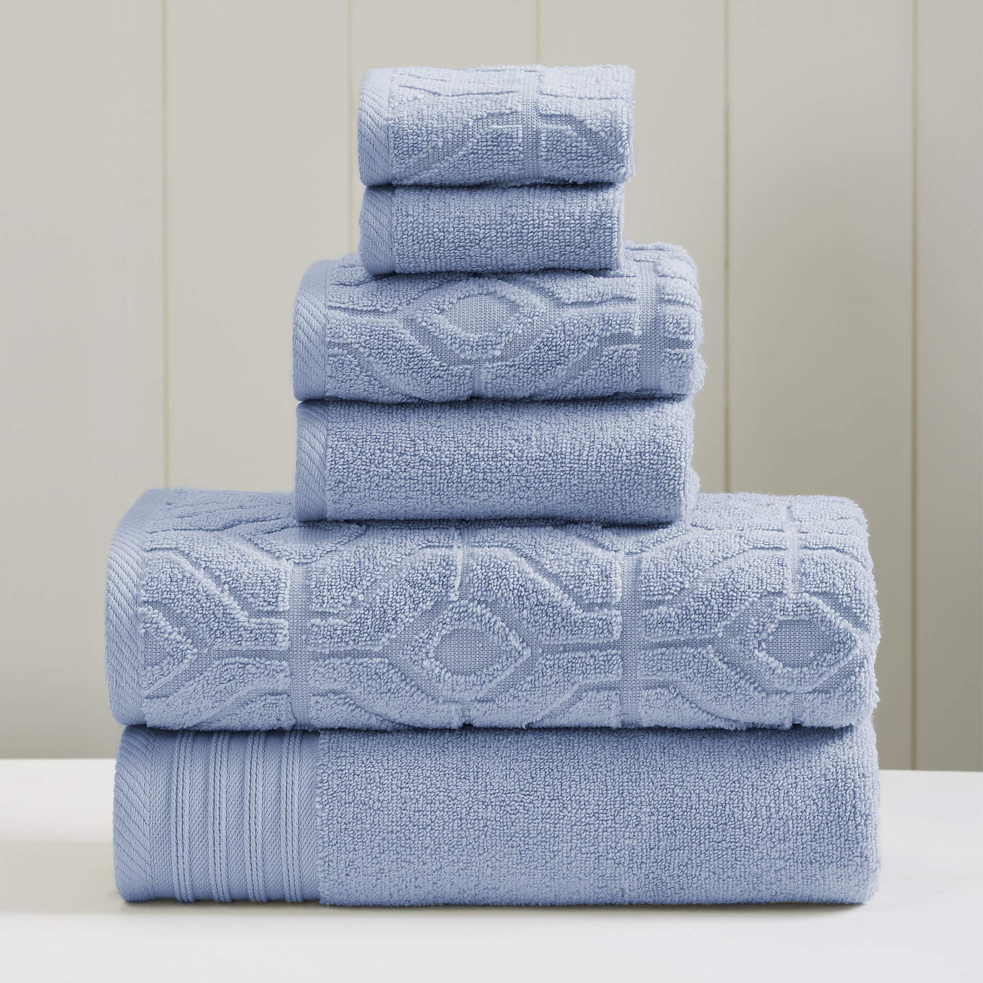 Amrapur Overseas 6-Piece Yarn Dyed Diamond Gate Jacquard Towel Set Blue
