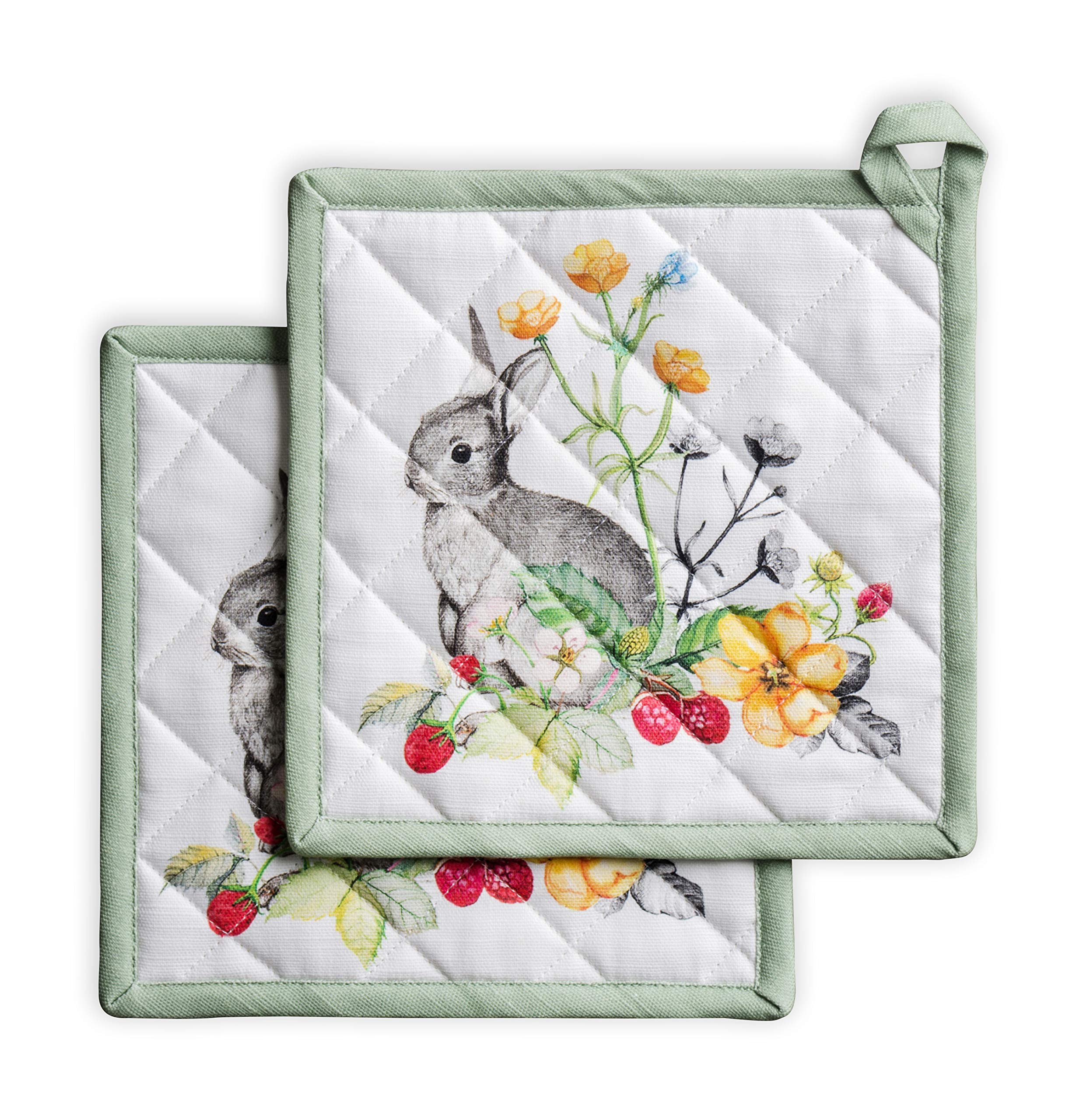 Maison D' Hermine Pot Holder 100% Cotton Heat Resistant Hot Pads With Loop Set Of 2 Potholder For Gifts Grilling Microwave, Hand