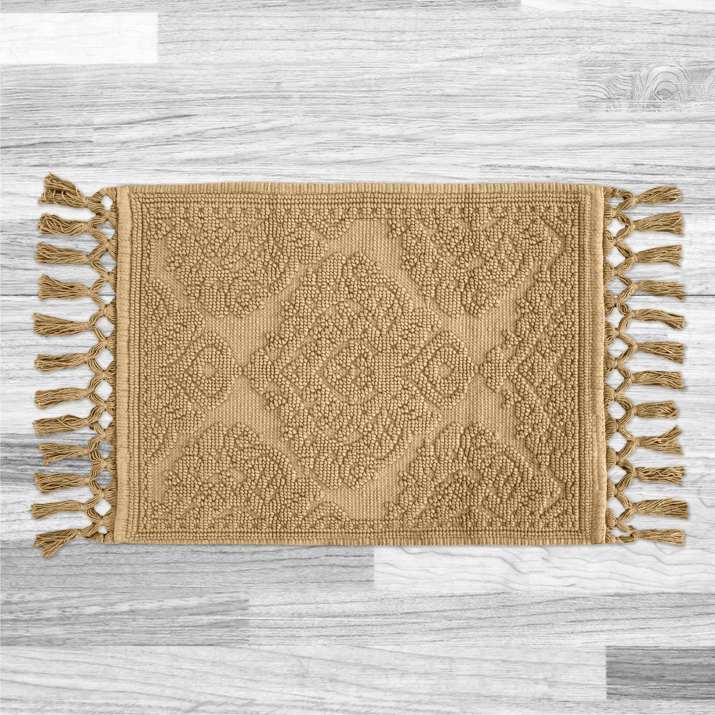 Jean Pierre - Ricardo Bath Mat, Woven Fringe Bathroom Rugs, 100% Cotton, Premium Bathroom Decor - Measures 17'' X 31'' - Linen