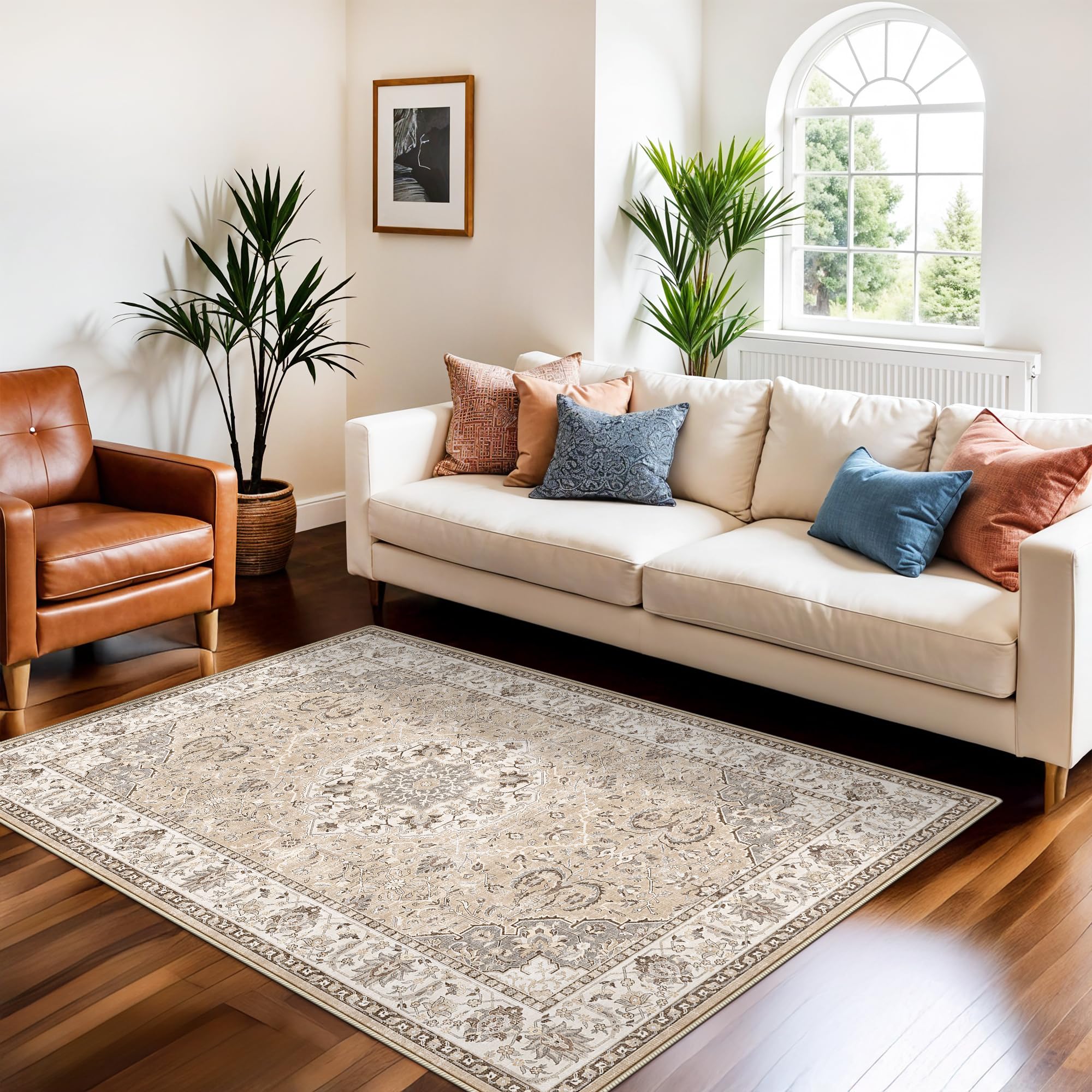 3x5 Living Room Area Rugs: Vintage Washable Non-Slip Rug for Bedroom Dining Room Soft Carpet for Nursery Kitchen Home Office Dur