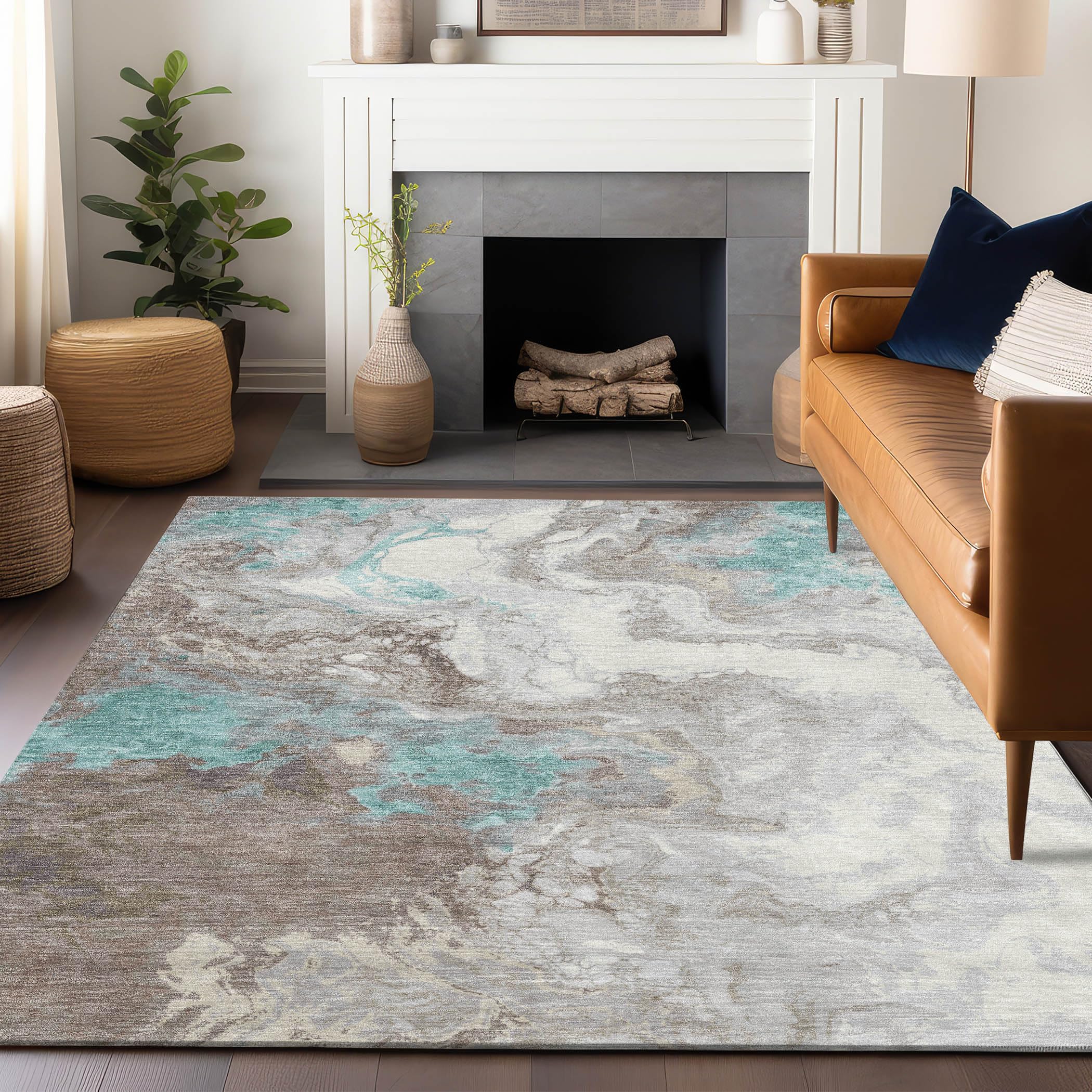 Machine Washable Indoor/Outdoor Chantille Teal 26 x 310 Rug