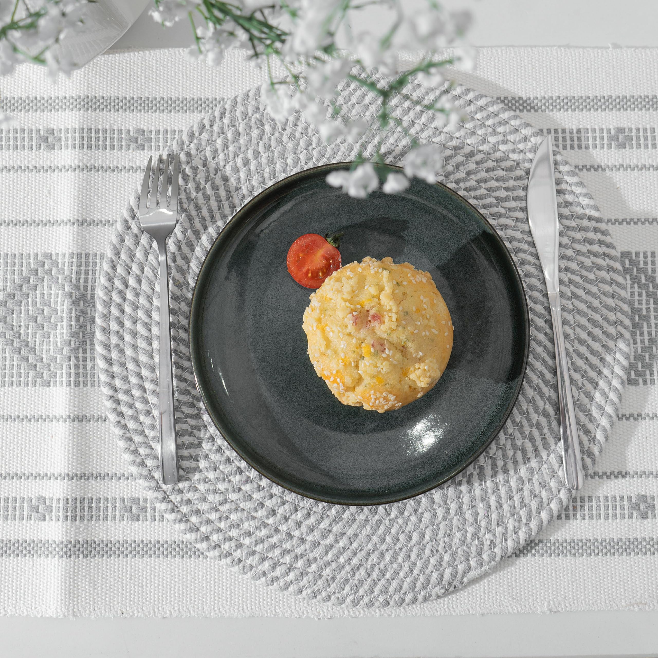 Art Pinecone Round Placemats Set Of 4, Woven Cotton Rope Chargers For Dinner Plates, Non-Slip, Heat Resistant Table Decor, Boho