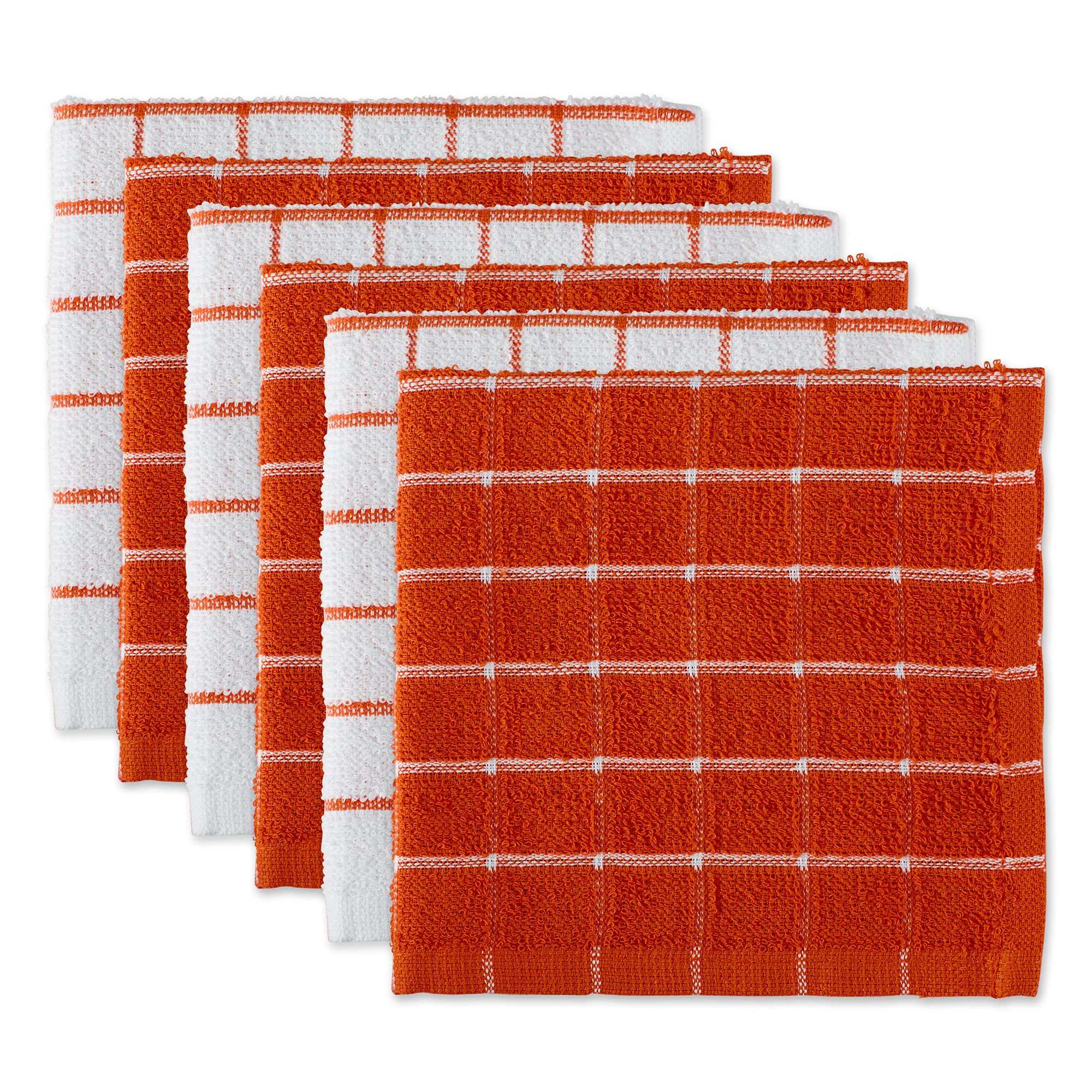 Dii Basic Terry Collection Windowpane Dishcloth Set, 12X12, Spice, 6 Piece
