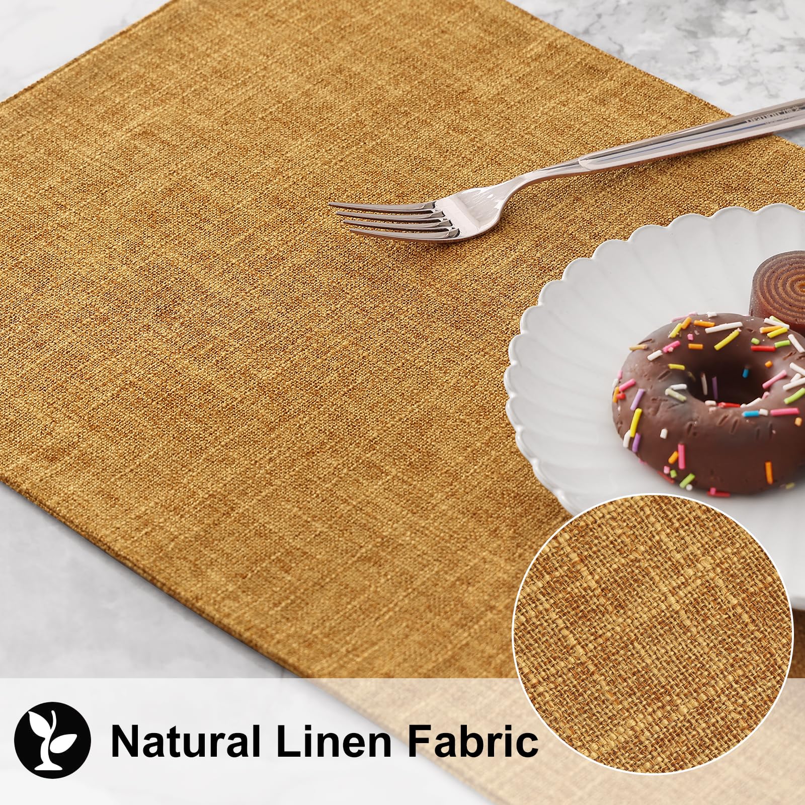 Homing Amber Cloth Placemats Set Of 6 - Cotton Linen Blend Washable Farmhouse Dining Table Mats For Fall & Thanksgiving, Easy To