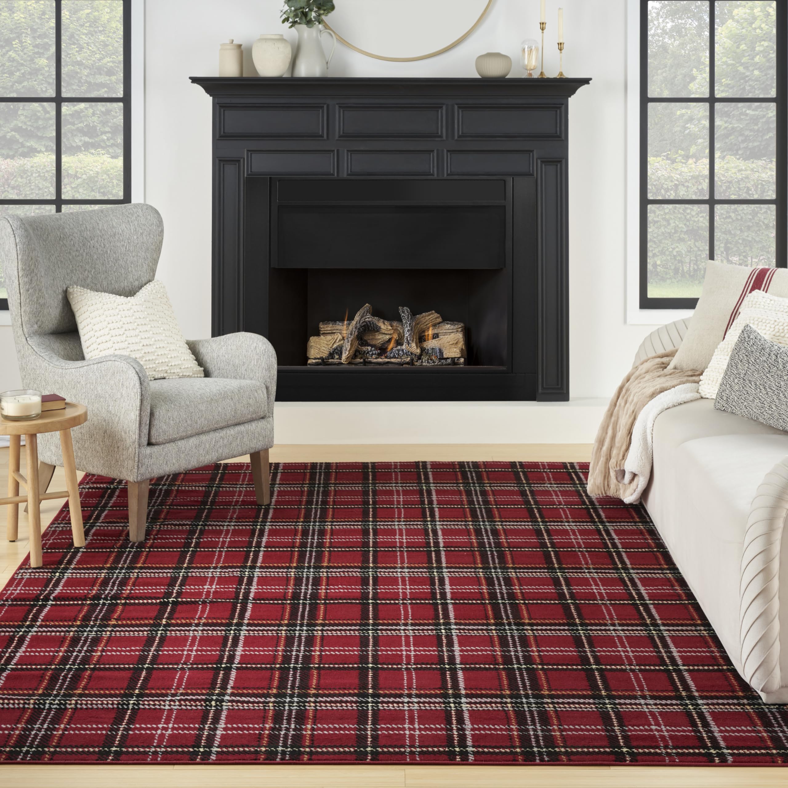 Nourison Home Grafix Red 9' x 12' Area Rug Easy Clean, Non Shedding, Bed Room, Living Room, Dining Room, Kitchen (9' x 12')