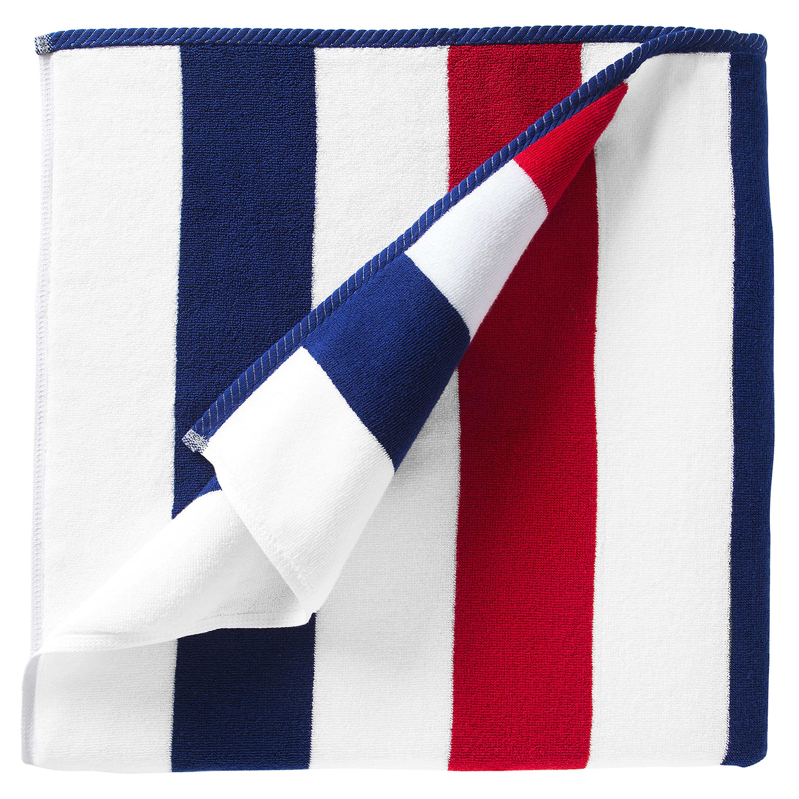 Laguna Beach Textile Co. Striped Cabana Beach Towel - Oversized, Plush 630 Gsm Cotton - Red, White And Blue