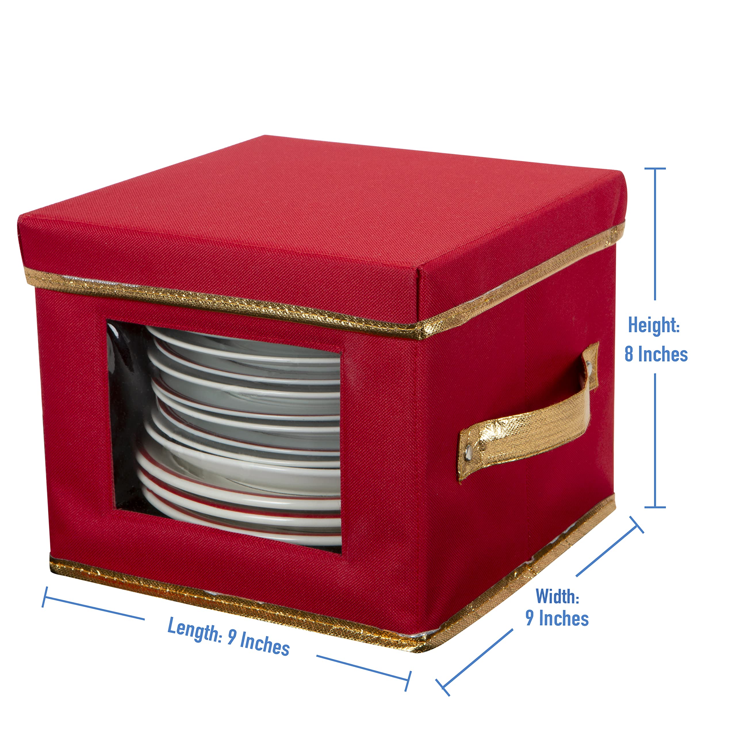 Simplify Holiday Salad Plate Dinnerware Storage Box | 9.45 Inch | Christmas China | 12 Felt Dividers | Tableware Setting | Red