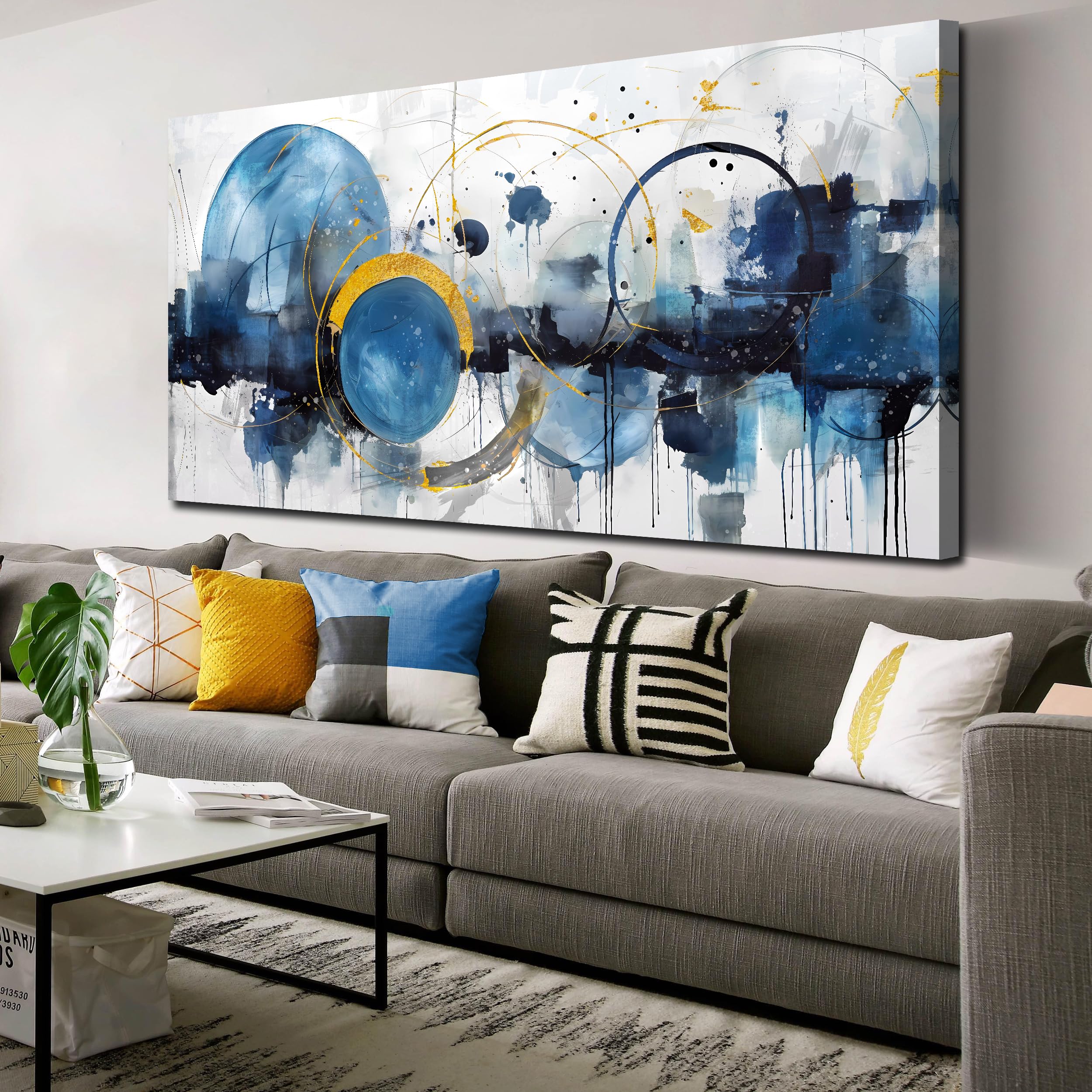 Zhaoshop Modern Art Work For Wall Decor - Abstract Art Room Decor For Teens - Blue Pictures Wall Decor Ready To Hang Size 30'' X