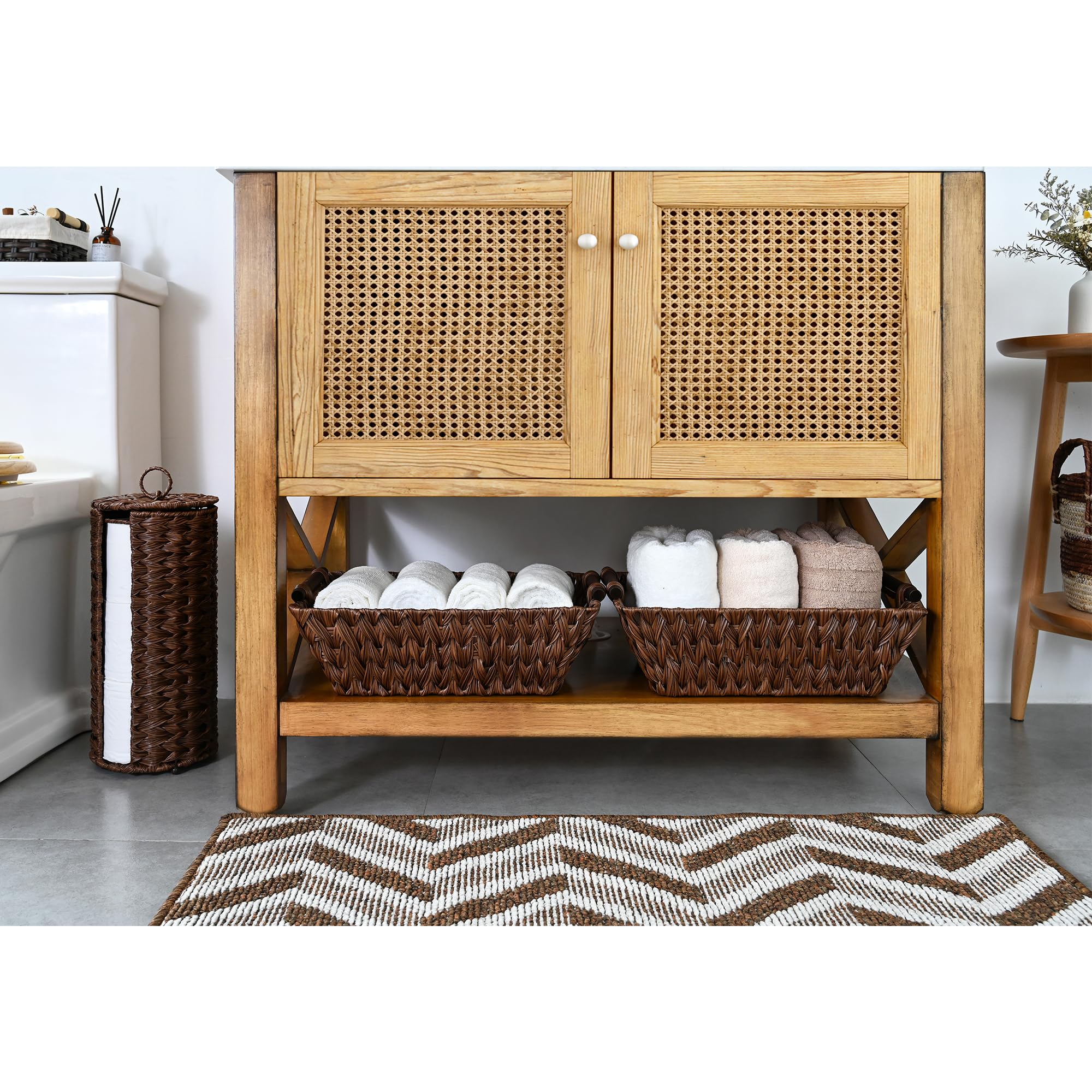 GRANNY SAYS Wicker Storage Baskets  Storage Baskets for Shelves  Trapezoid Wicker Baskets with Handles  Woven Baskets for Organizing  Brown  2-Pack