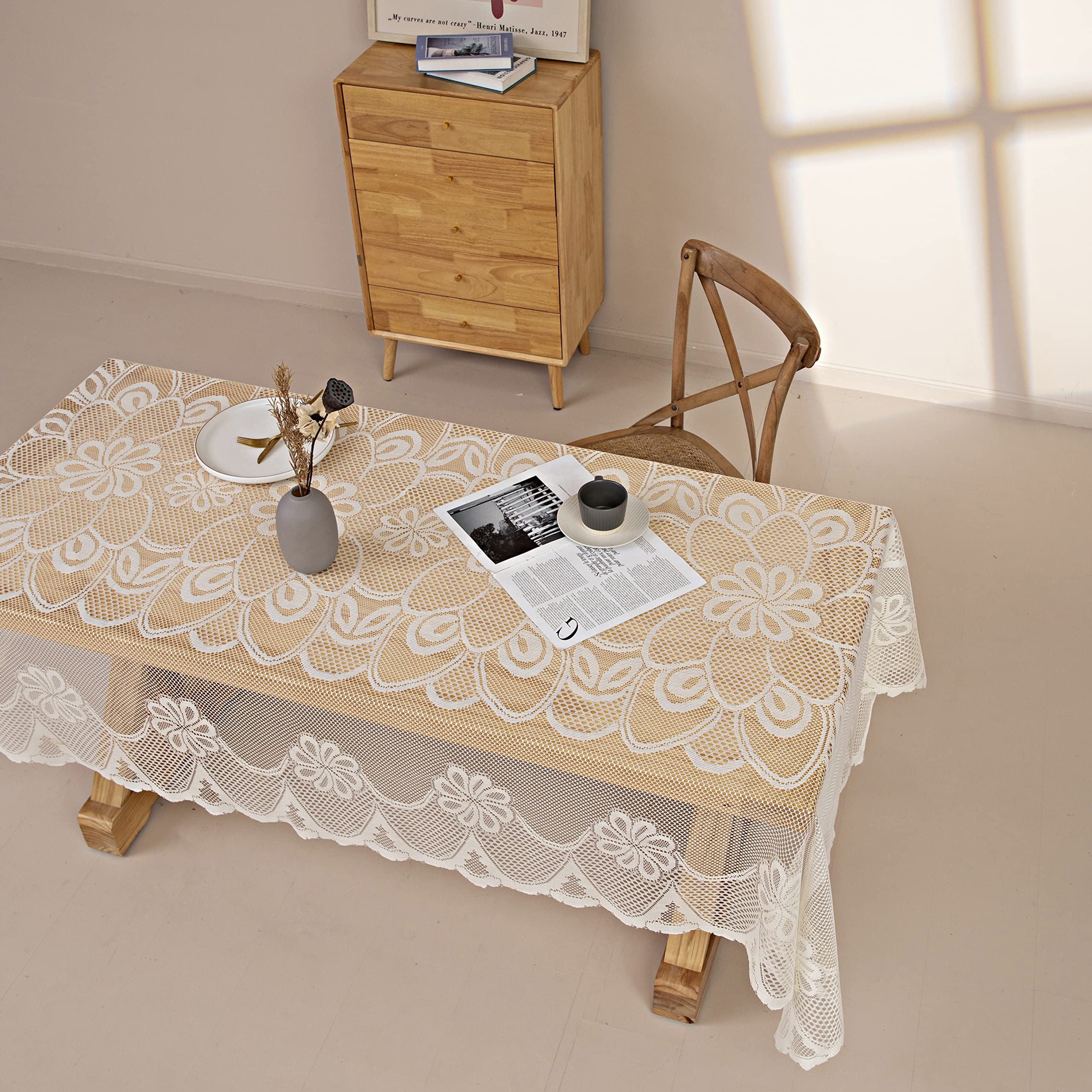 Gefeii White Lace Tablecloth Rectangular For Rectangle Table Crochet Lace Tablecloths Oblong 60''X104'' For Kitchen Wedding Part