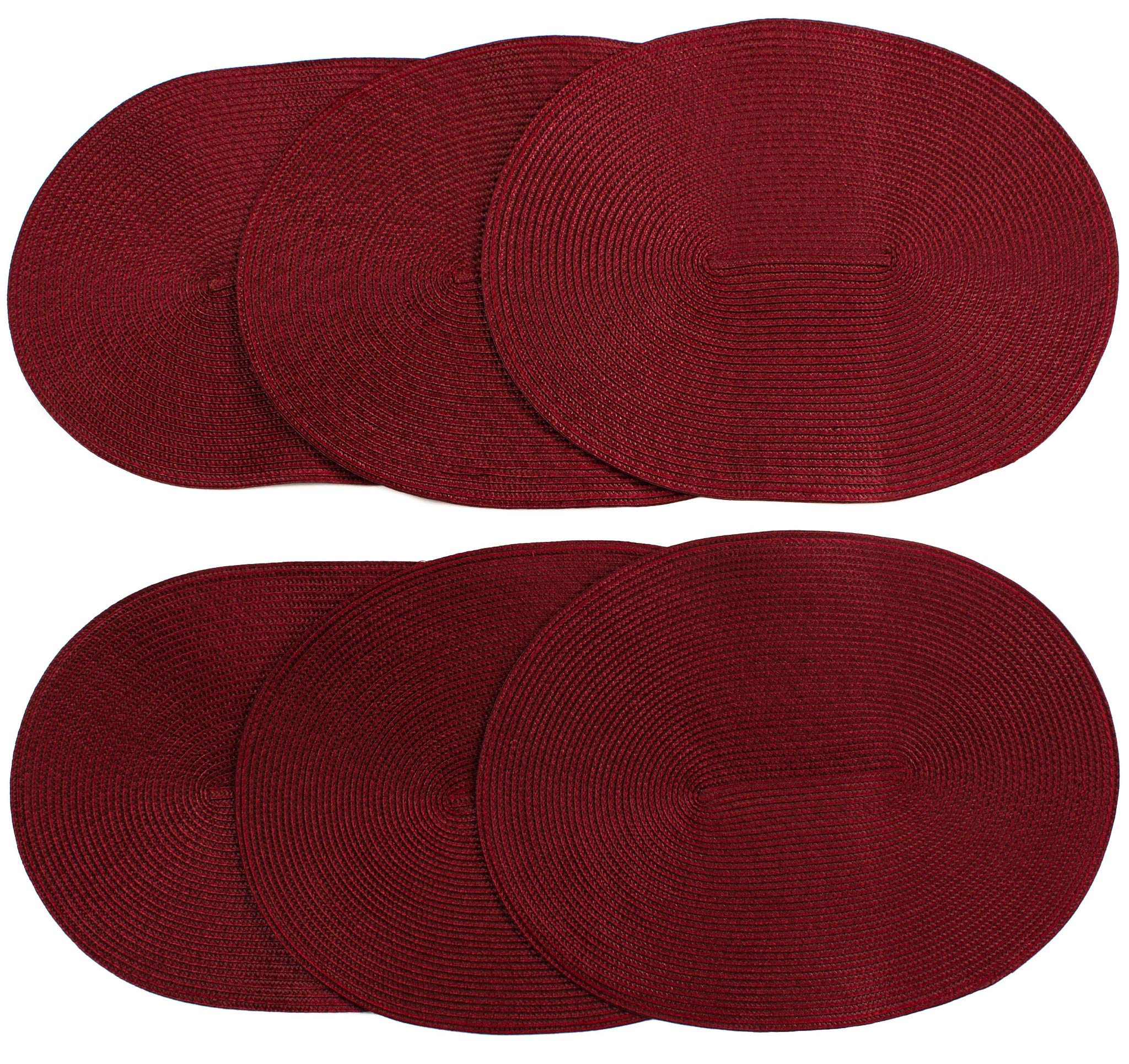 London Woven Spiral Table Placemats 16.9 X 13 Inches Oval Set Of 6 Non-Slip Dining Burgundy