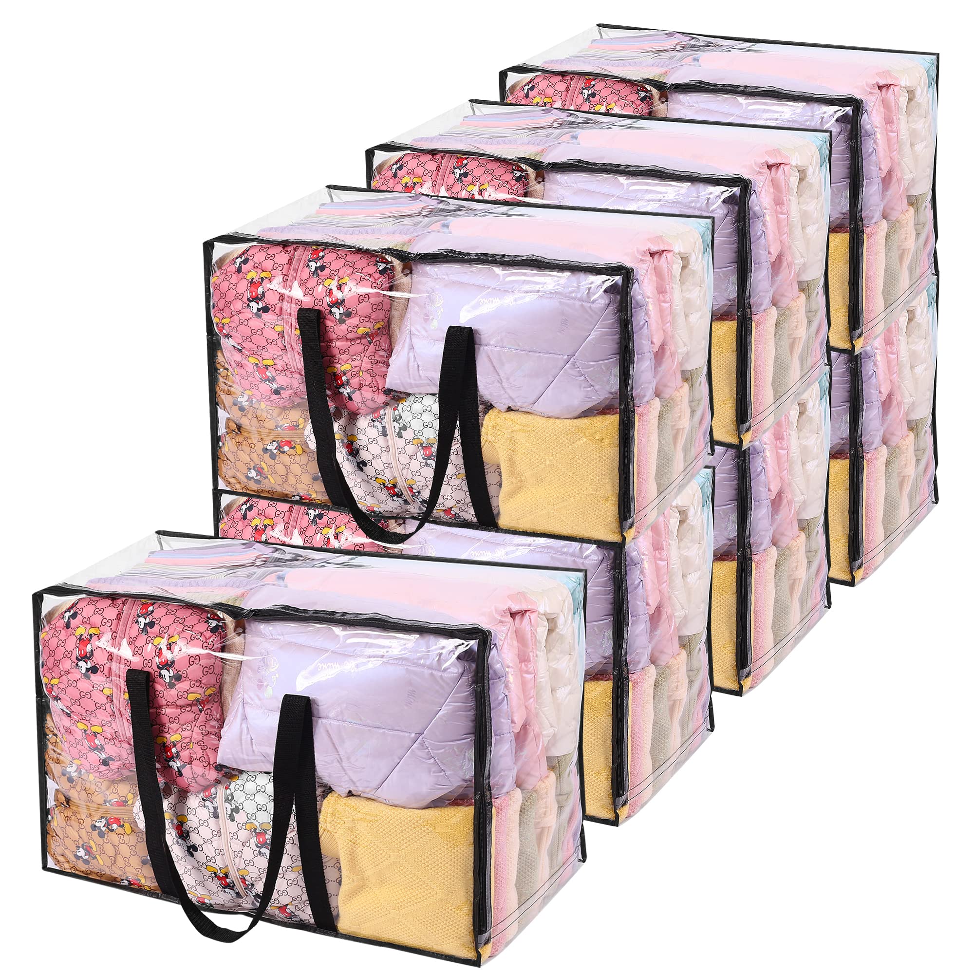 Vieshful 7 Pack Clear Clothes Storage Bag, 110L Zippered Closet Organizer, Plastic Storage Containers Moving bags for Comforter,