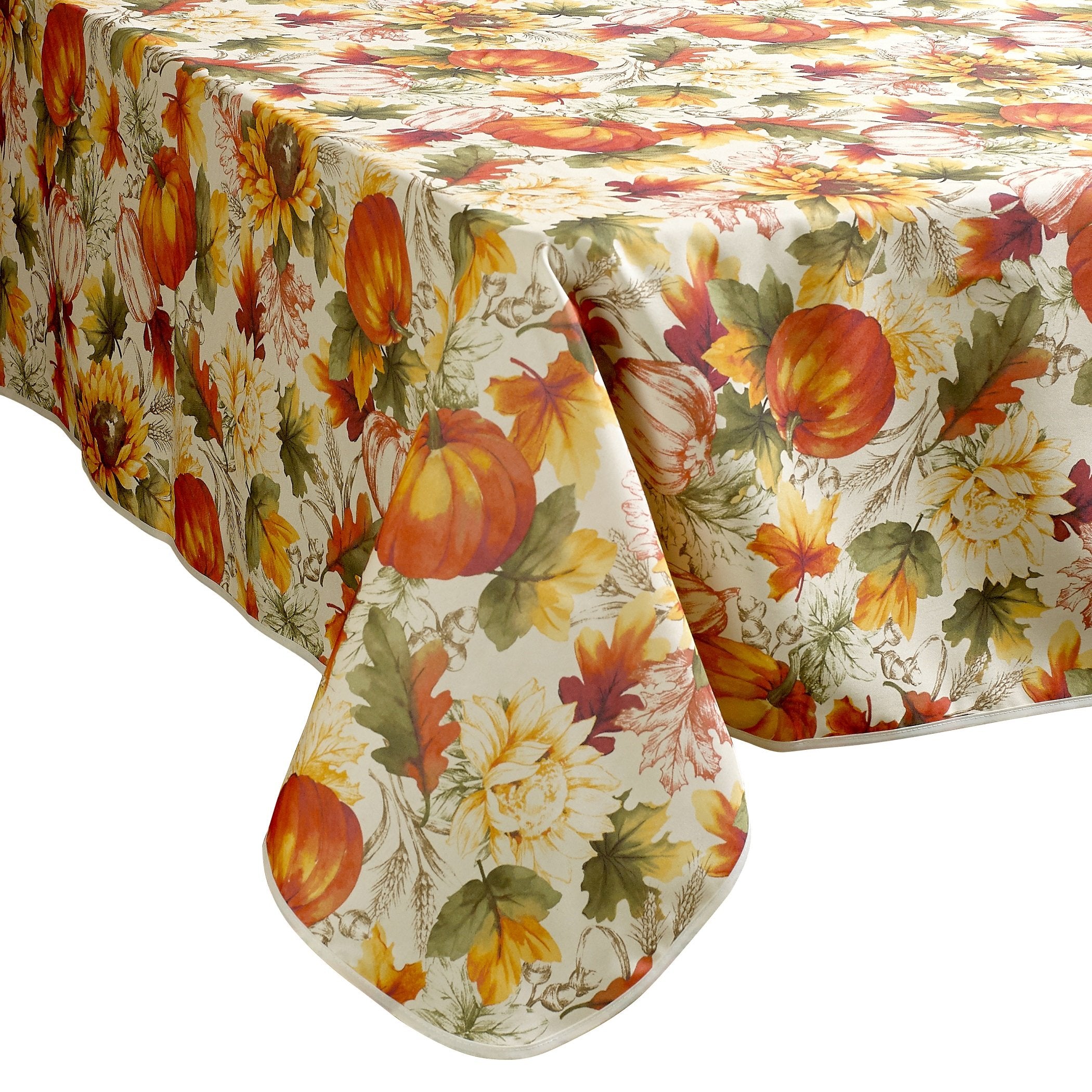 European Fall Harvest Pumpkins And Autumn Leaves Printed Tablecloth - 60'' X 102''
