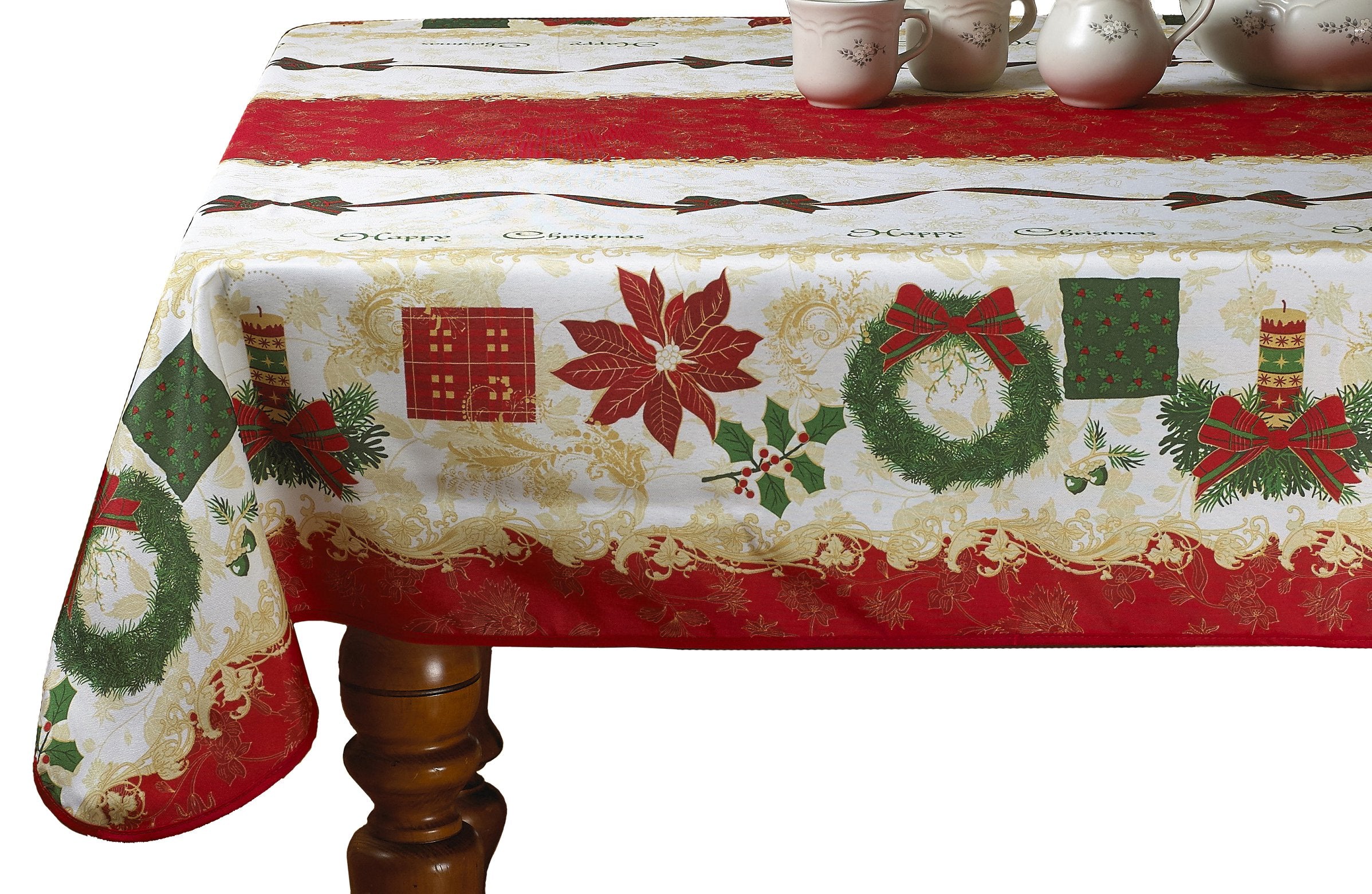 Seasonal Ribbons And Bows Vintage Lace Design 52'' X 70'' Oblong / Rectangle Tablecloth