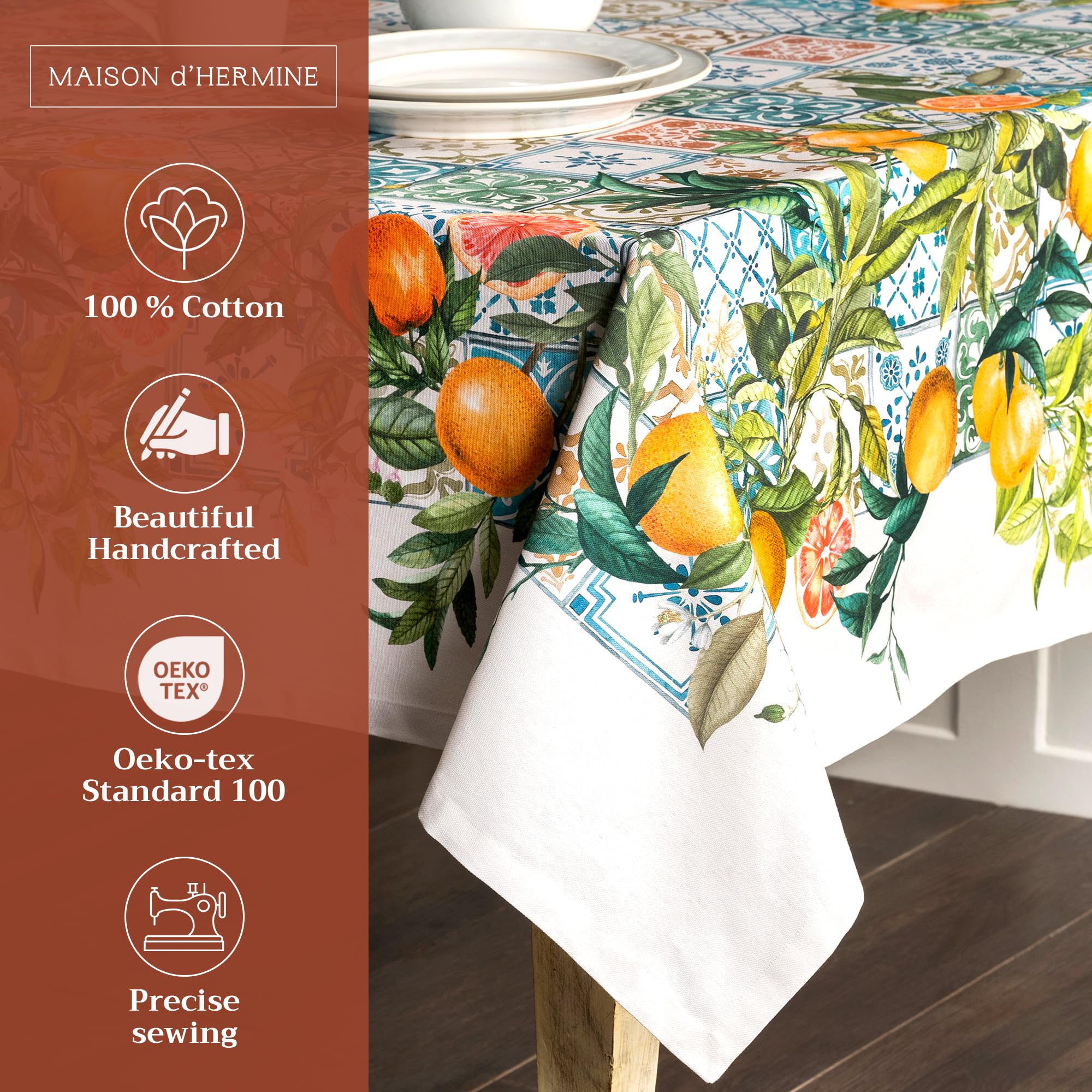 Maison d Hermine Table Cloth Square Table 100% Cotton 60 x 60 Inches Tablecloth Reusable Decorative Everyday Use for Dining Roo