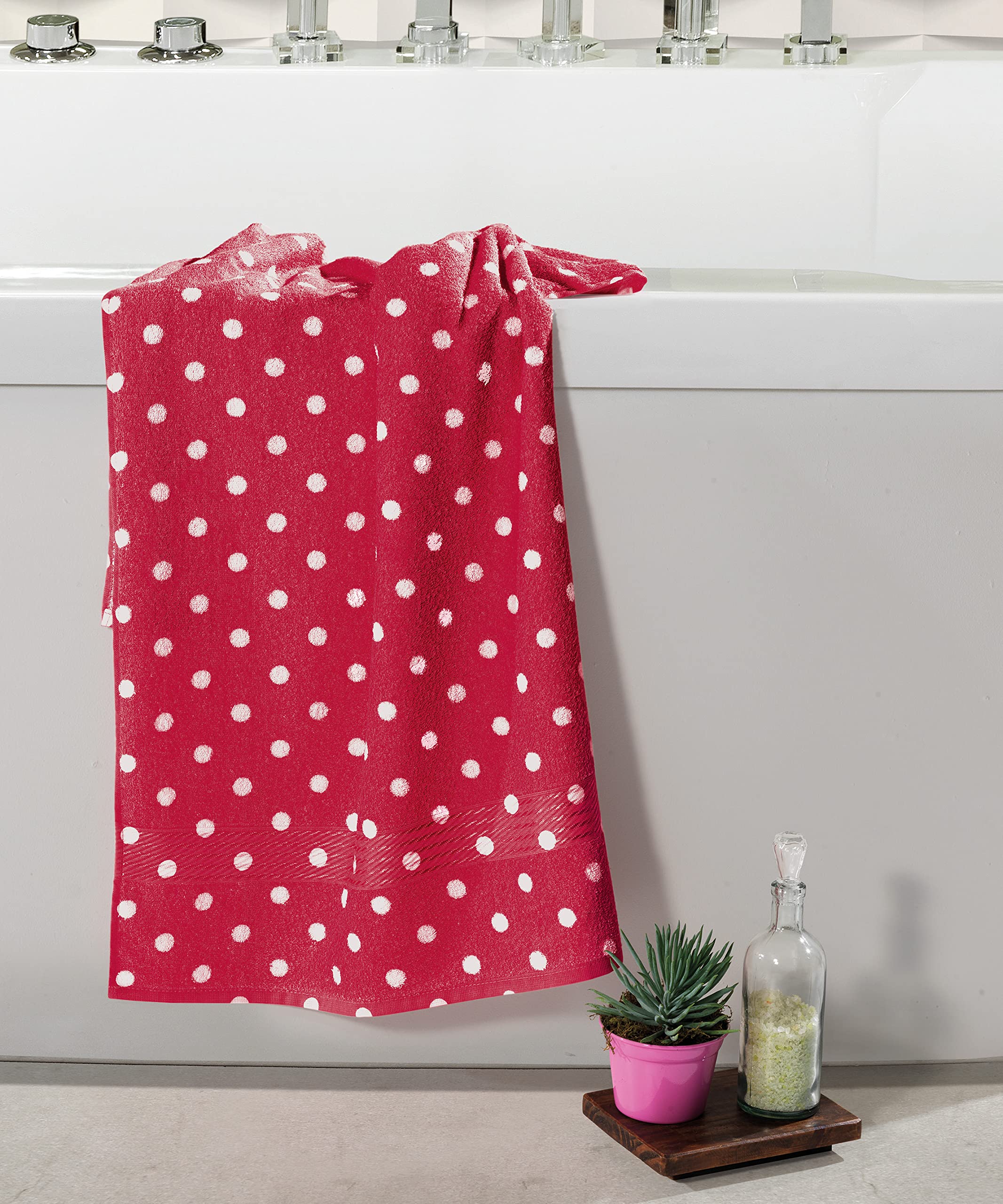 Cackleberry Home Polka Dot Bathroom Cotton Terry Hand Towels 20 X 30 Inches, Set Of 2 (Crimson Red)