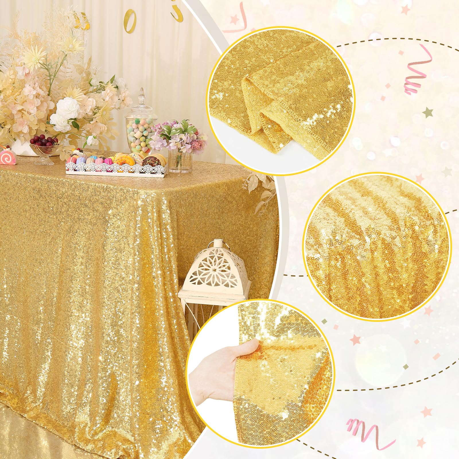 Partydelight 50''X80'' Rectangle Sparkly Gold Sequin Tablecloth For Wedding, Party, Christmas Decorations