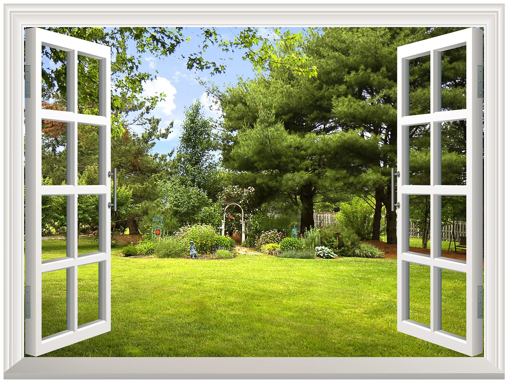 Wall26 Removable Wall Sticker/Wall Mural -Beautiful Garden View Out Of The Open Window Creative Wall Decor - 24 Inchx32 Inch