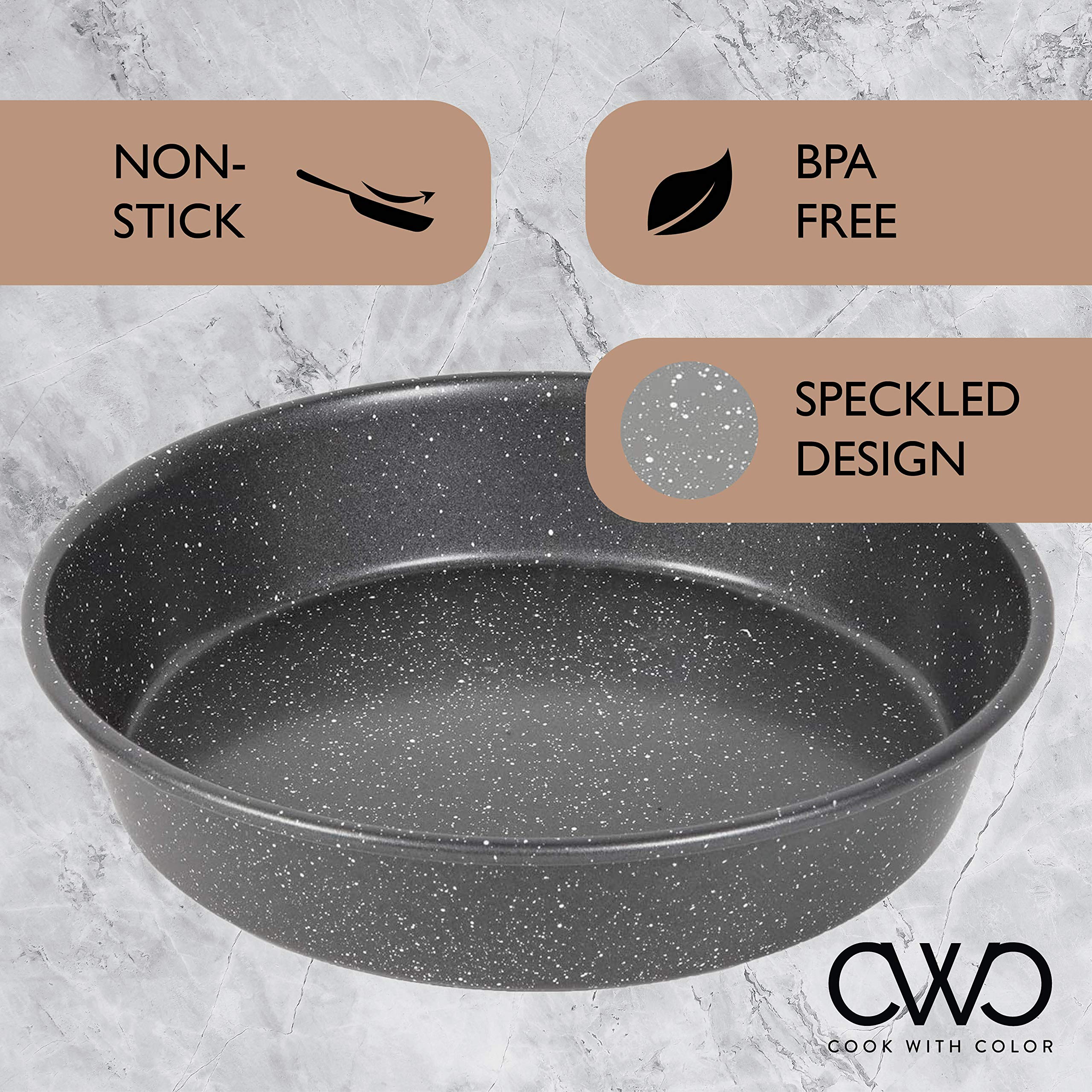 Cook With Color Bakeware Non Stick Cake Pan, Speckled 9    Round Baking Pan, Cake Baking Pan (Grey)