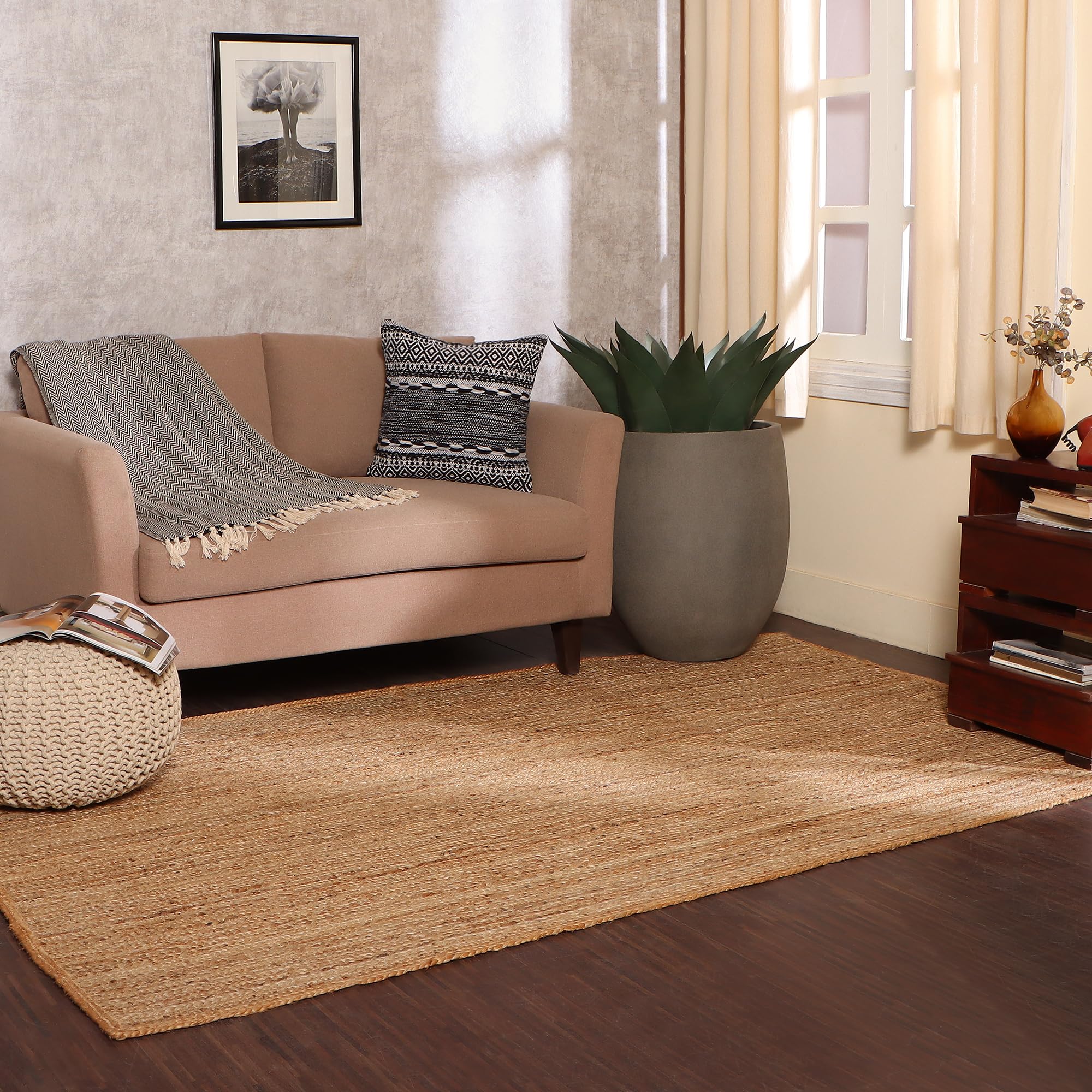 REDEARTH Rectangular Area Rug - Hand Woven Braided 100% Natural Jute - Artisan Made Boho Jute Rugs for Bedroom - Kitchen - Livin