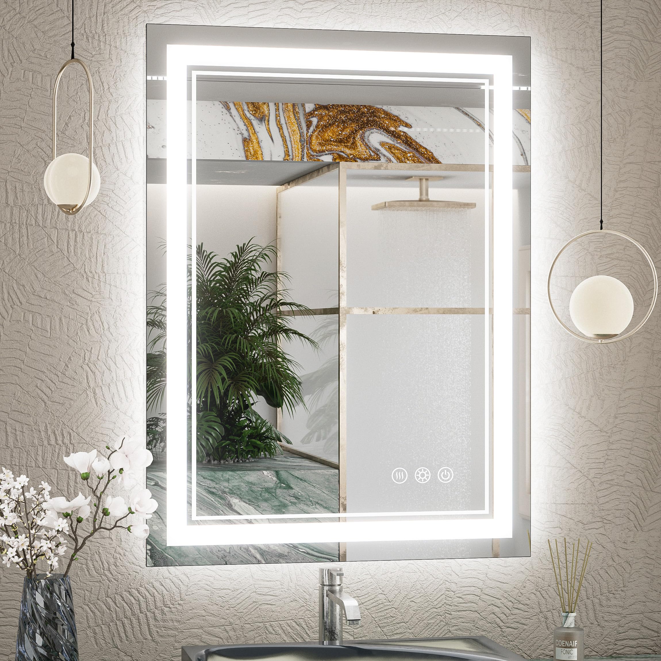 Tokeshimi Bathroom Led Mirror 24X32 Inch Front Light And Backlit Bathroom Mirror Frameless Lighted Anti-Fog 3 Colors Vanity Mirr