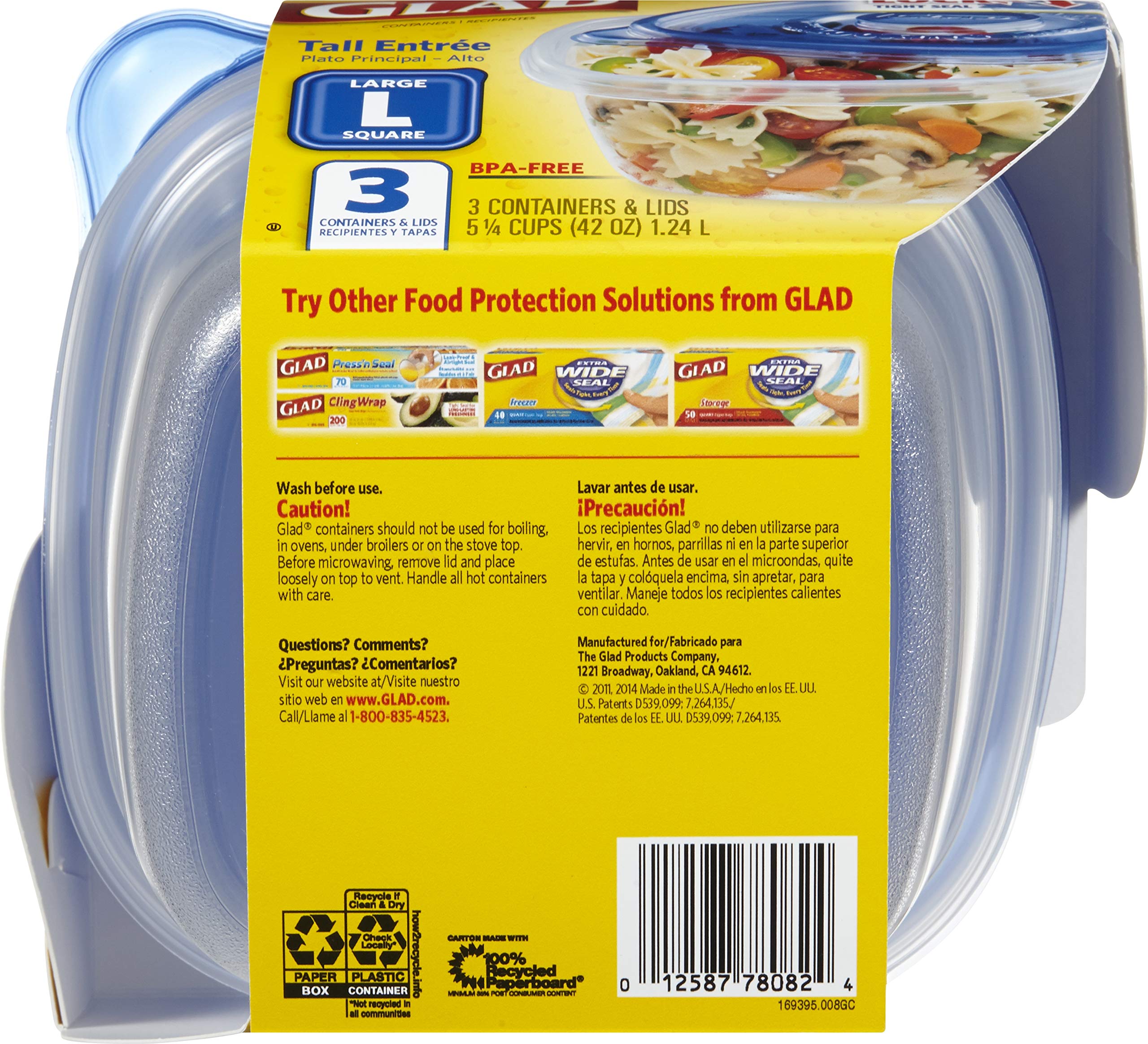 Glad Gladware Tall Entr  E Food Storage Containers | Large Square Containers For Food Hold Up To 42 Ounces Of Food, 3 Count | St