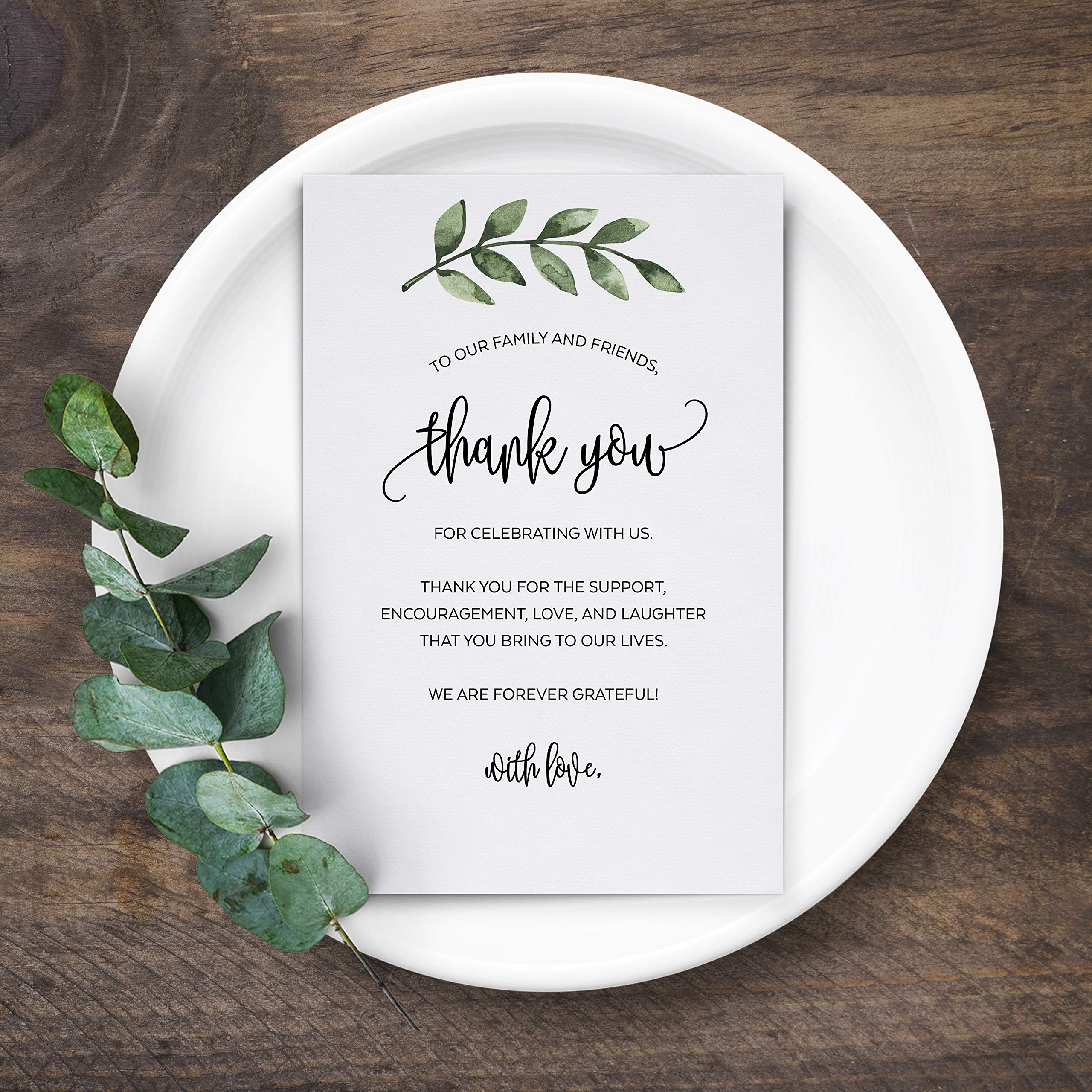321Done Greenery Thank You Place Setting Cards, 4X6 White, Made In Usa - Watercolor Green Leaves, Table Placecards For Wedding,