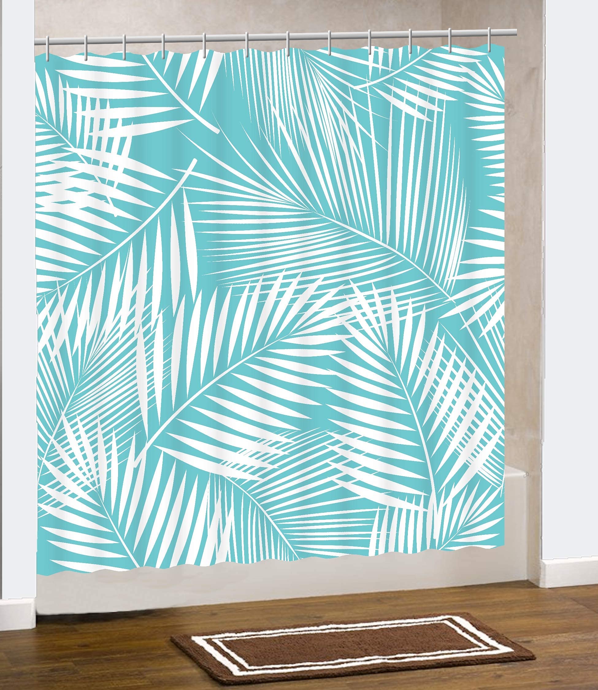 Fourth Shore Palm Leaf Shower Curtain. Teal Palm Leaf Pattern Will Bring An Air Of Tropical Beachyness To Your Master, Guest, Be
