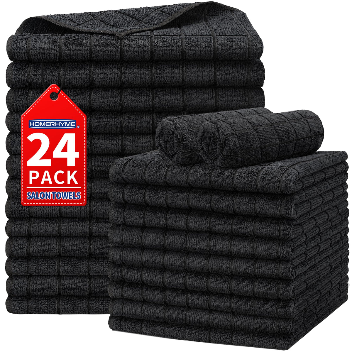 HOMERHYME Salon Towel 24 Pack, Bulk Microfiber Barber Towel, 16 x 27 Inches Quick Dry Hair Towels, Lint Free Spa Facial Towel fo
